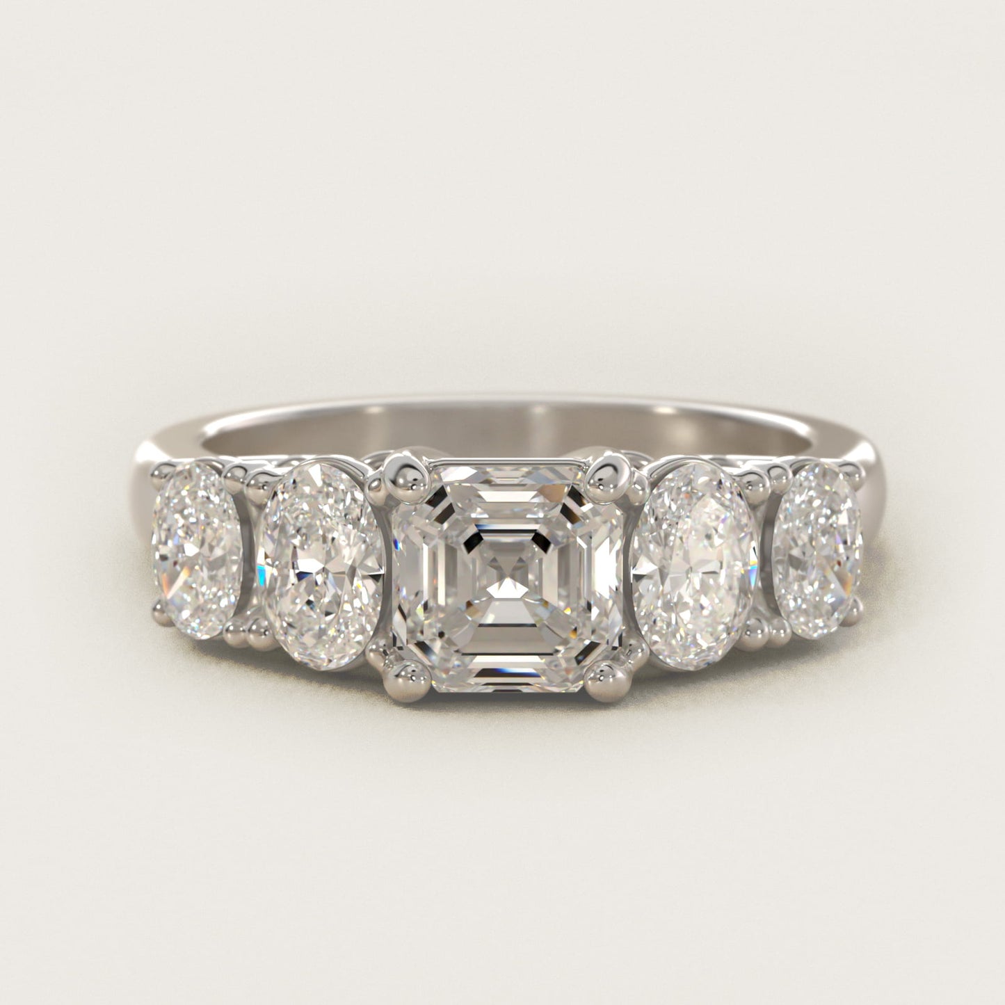 Graduated Oval Diamond Engagement Ring in 14k White Gold (1/2 ct. tw.) - Asscher Center
