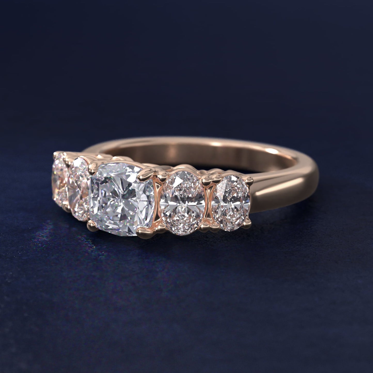 Graduated Oval Diamond Engagement Ring in 18k Rose Gold (1/2 ct. tw.) - Cushion Center