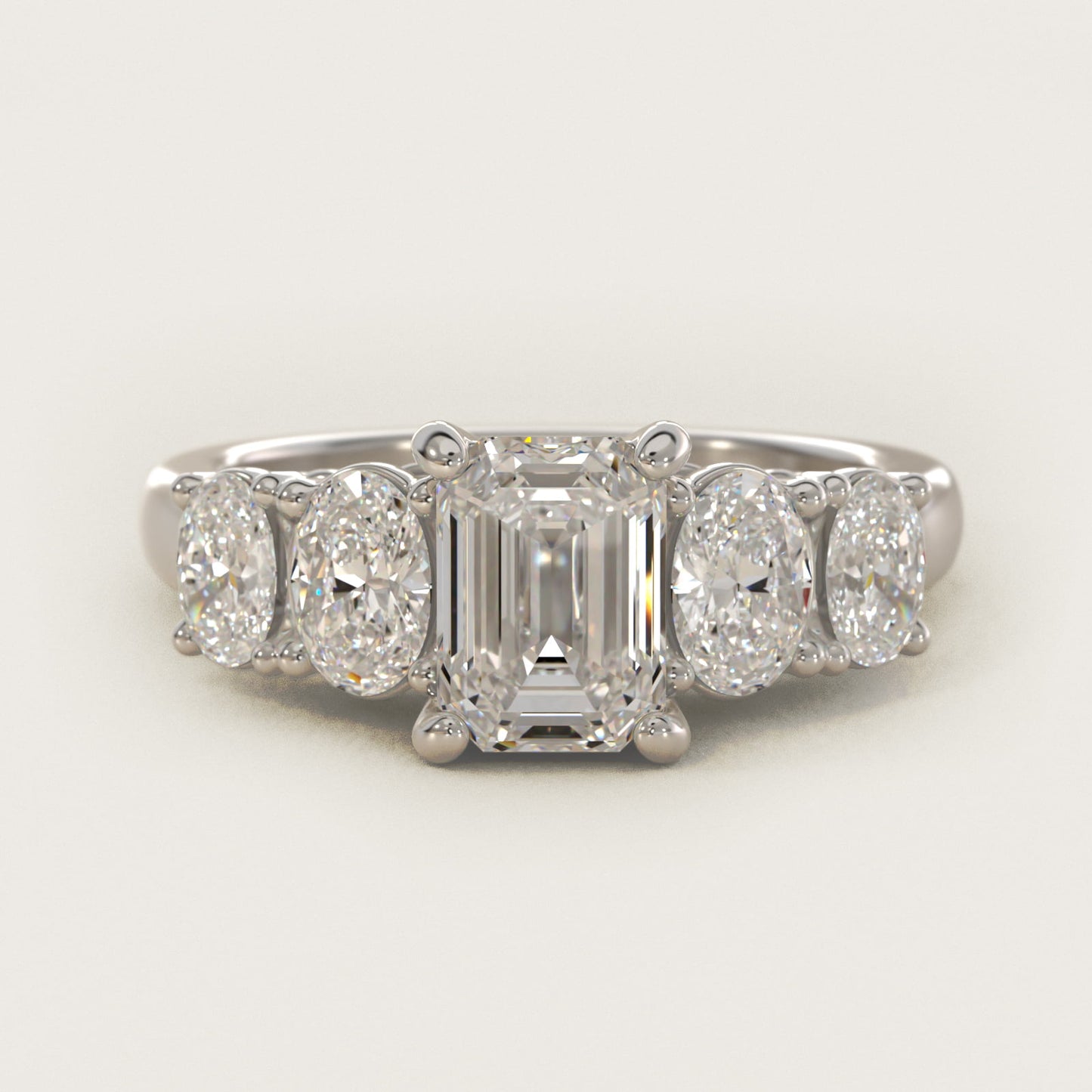Graduated Oval Diamond Engagement Ring in 14k White Gold (1/2 ct. tw.) - Emerald Center