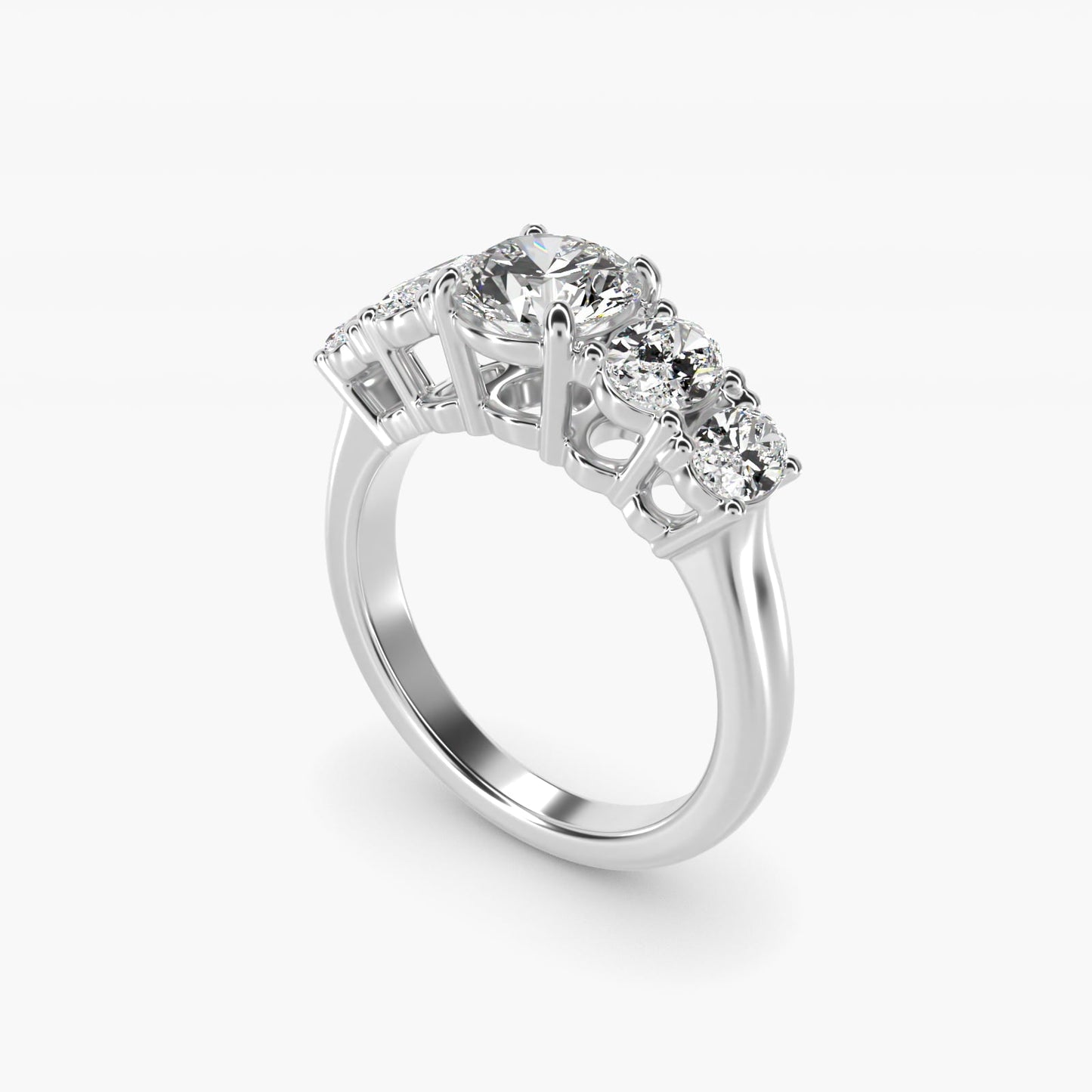Graduated Oval Diamond Engagement Ring in Platinum (1/2 ct. tw.) - Round Center