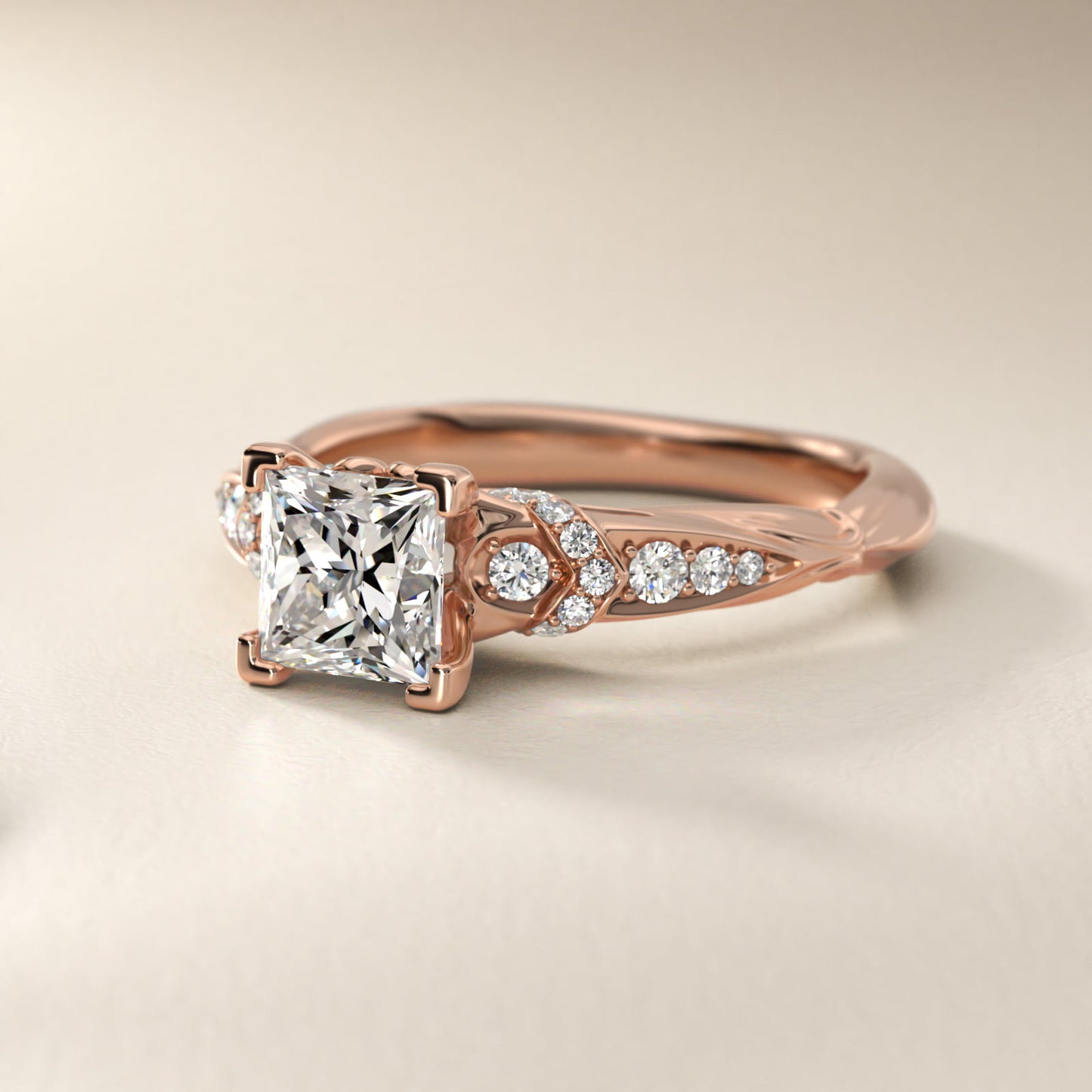 Graduated PavŽ Diamond Engagement Ring In 18k Rose Gold By James Allen - Princess Center