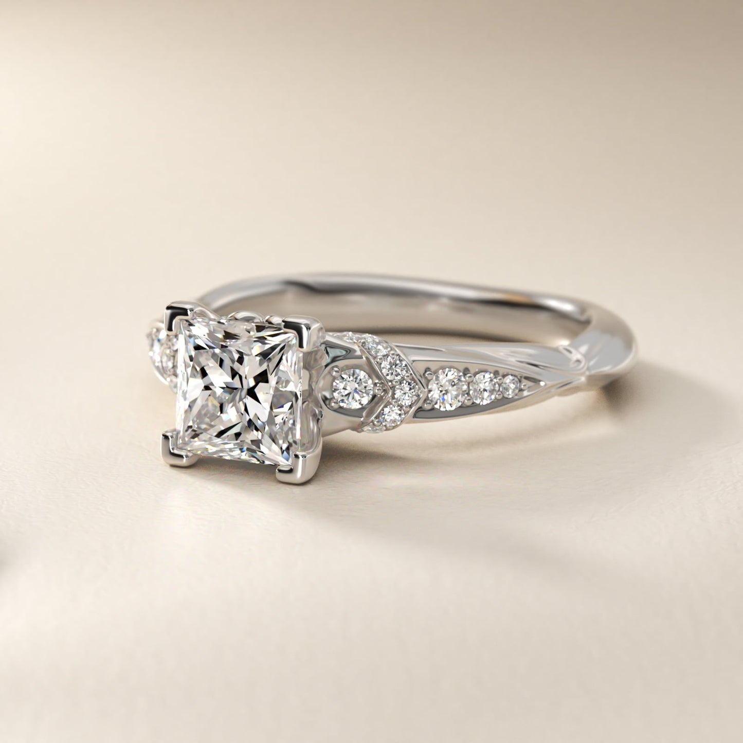 Graduated PavŽ Diamond Engagement Ring In 18k White Gold By James Allen - Princess Center