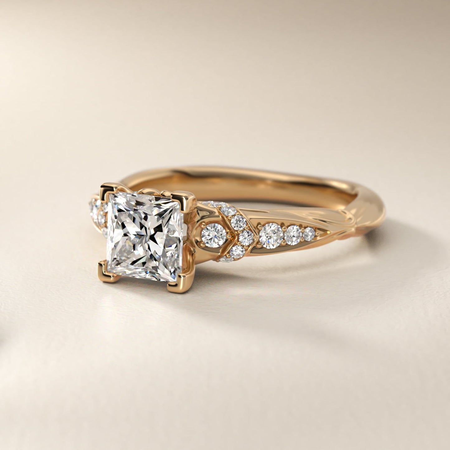 Graduated PavŽ Diamond Engagement Ring In 18k Yellow Gold By James Allen - Princess Center