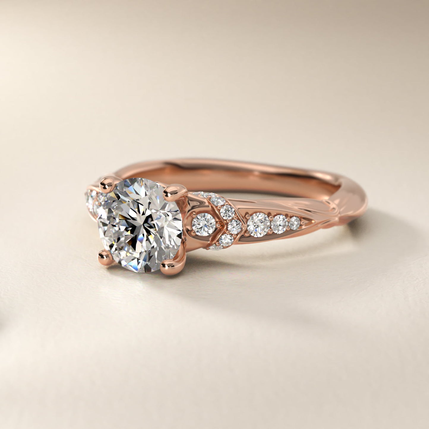 Graduated PavŽ Diamond Engagement Ring In 18k Rose Gold By James Allen - Round Center