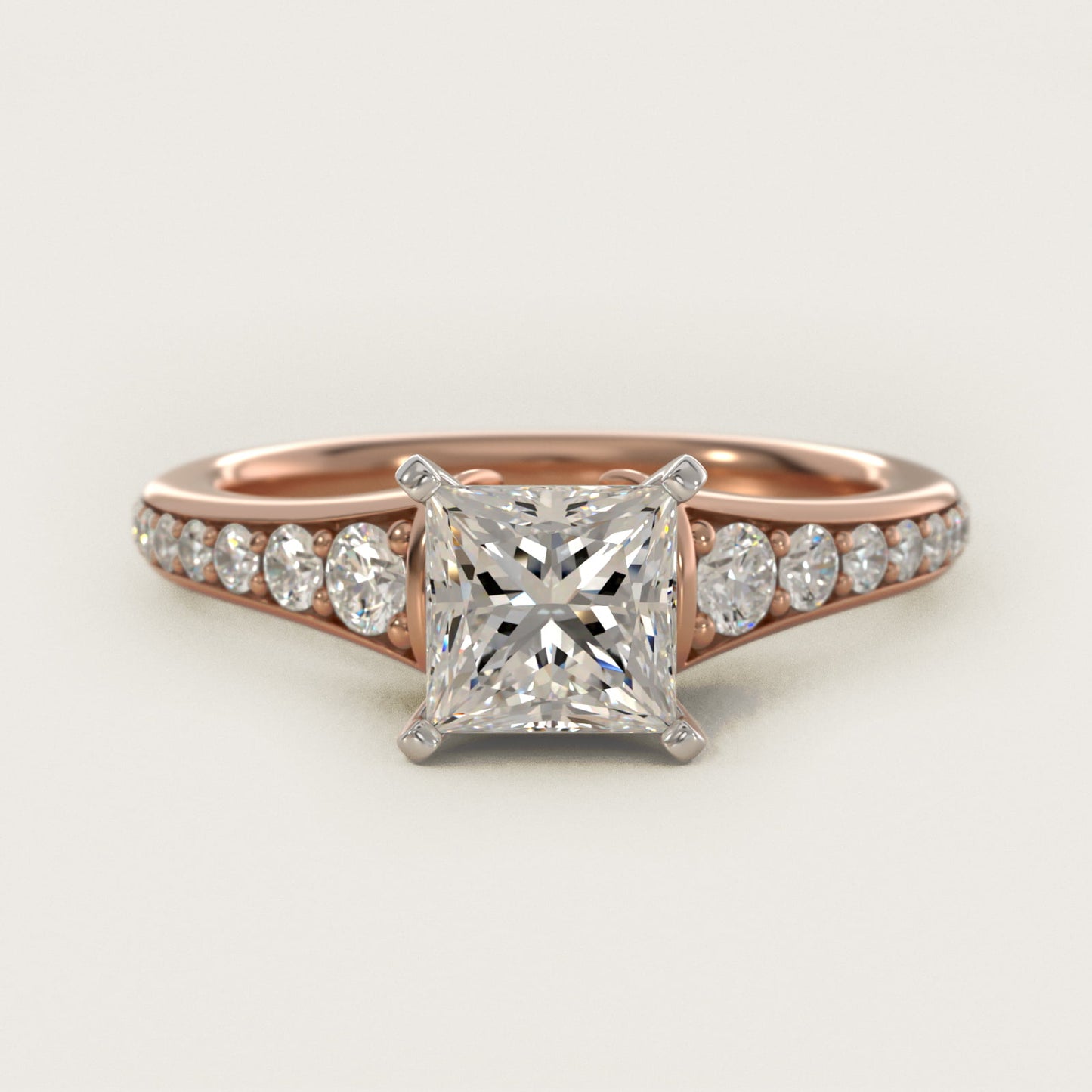 Graduated Diamond Engagement Ring in 18k Rose Gold (1/3 ct. tw.) - Princess Center