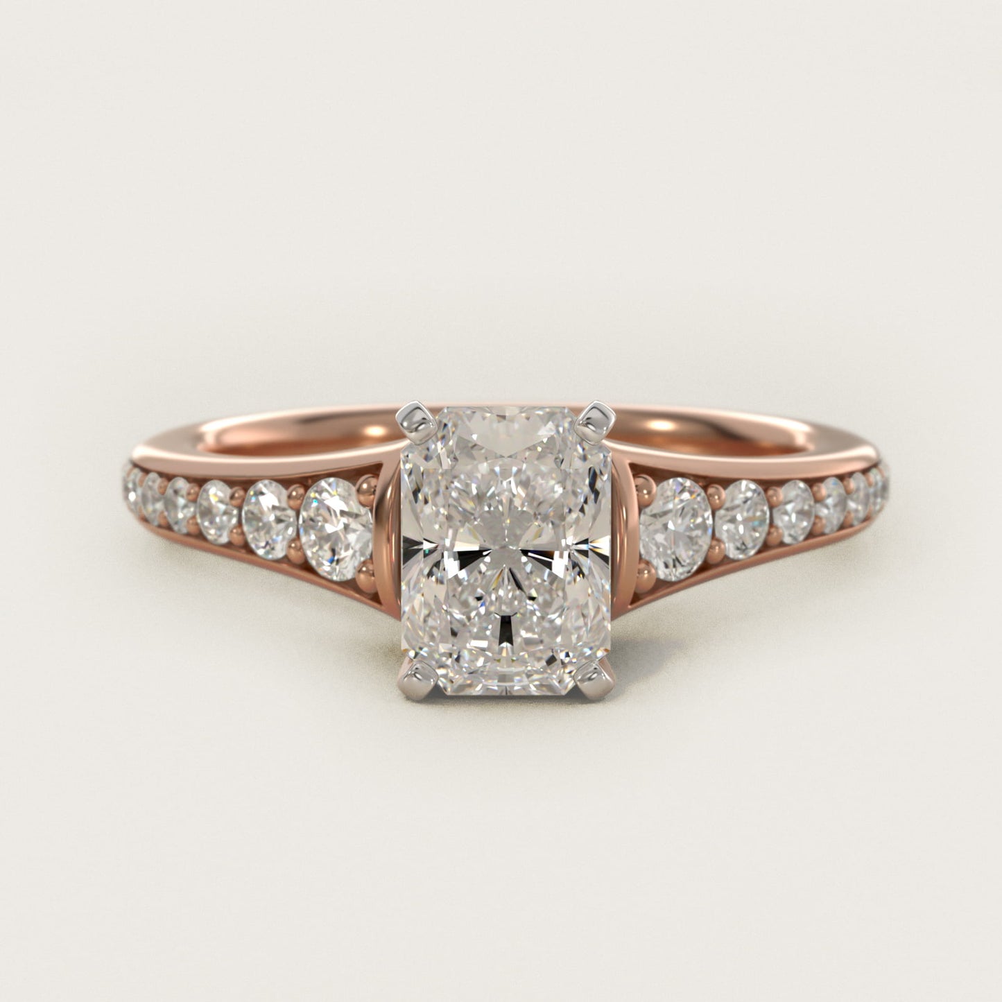 Graduated Diamond Engagement Ring in 18k Rose Gold (1/3 ct. tw.) - Radiant Center