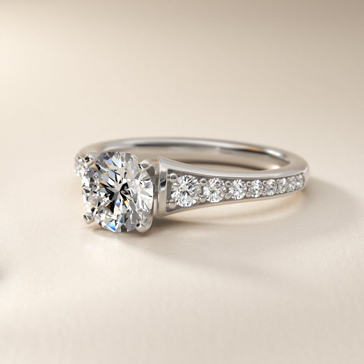 Graduated Diamond Engagement Ring in Platinum (1/3 ct. tw.) - Round Center