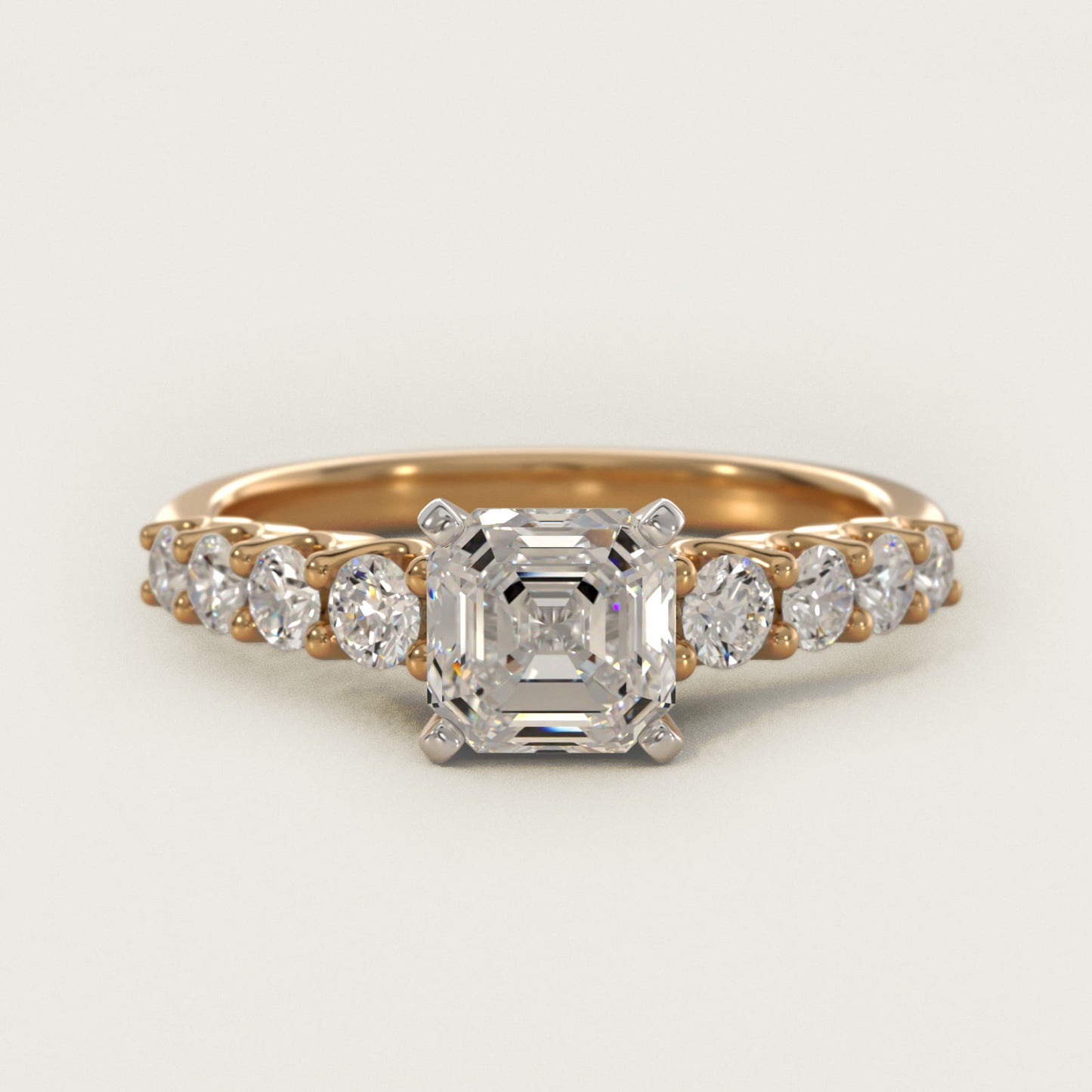 Graduated Side Stone Diamond Engagement Ring in 14K Yellow Gold (3/8 ct. tw.) - Asscher Center