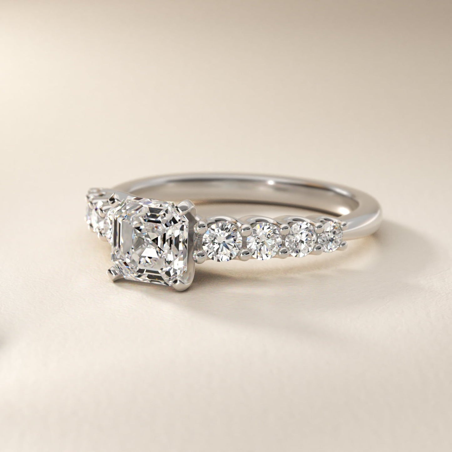 Graduated Side Stone Diamond Engagement Ring in Platinum (3/8 ct. tw.) - Asscher Center