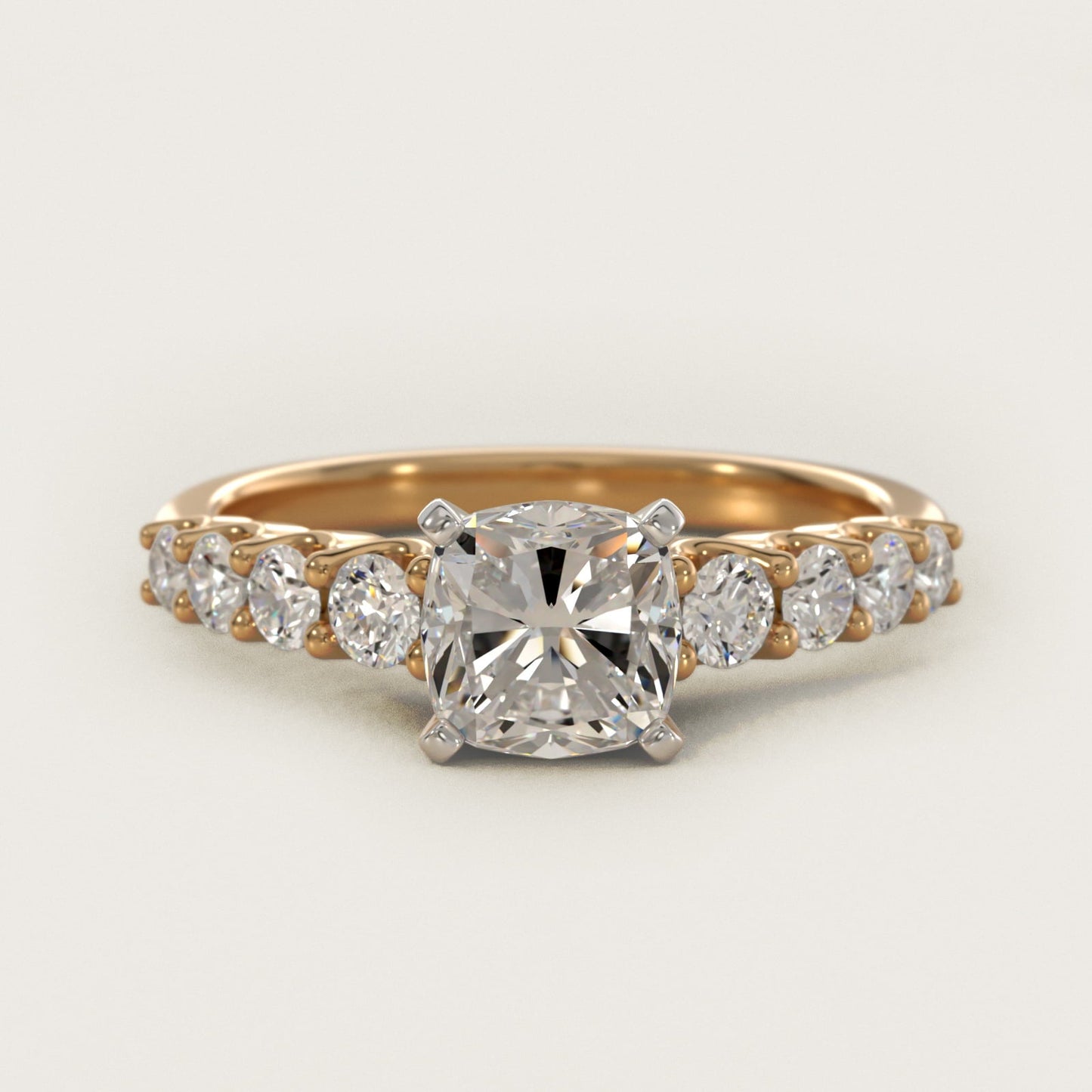 Graduated Side Stone Diamond Engagement Ring in 18k Yellow Gold (3/8 ct. tw.) - Cushion Center