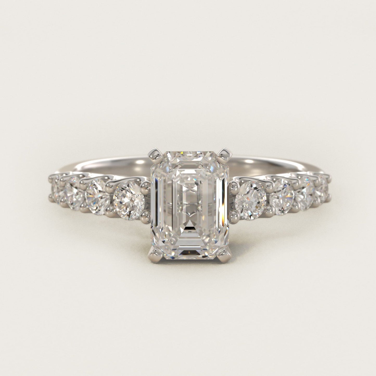 Graduated Side Stone Diamond Engagement Ring in 18k White Gold (3/8 ct. tw.) - Emerald Center