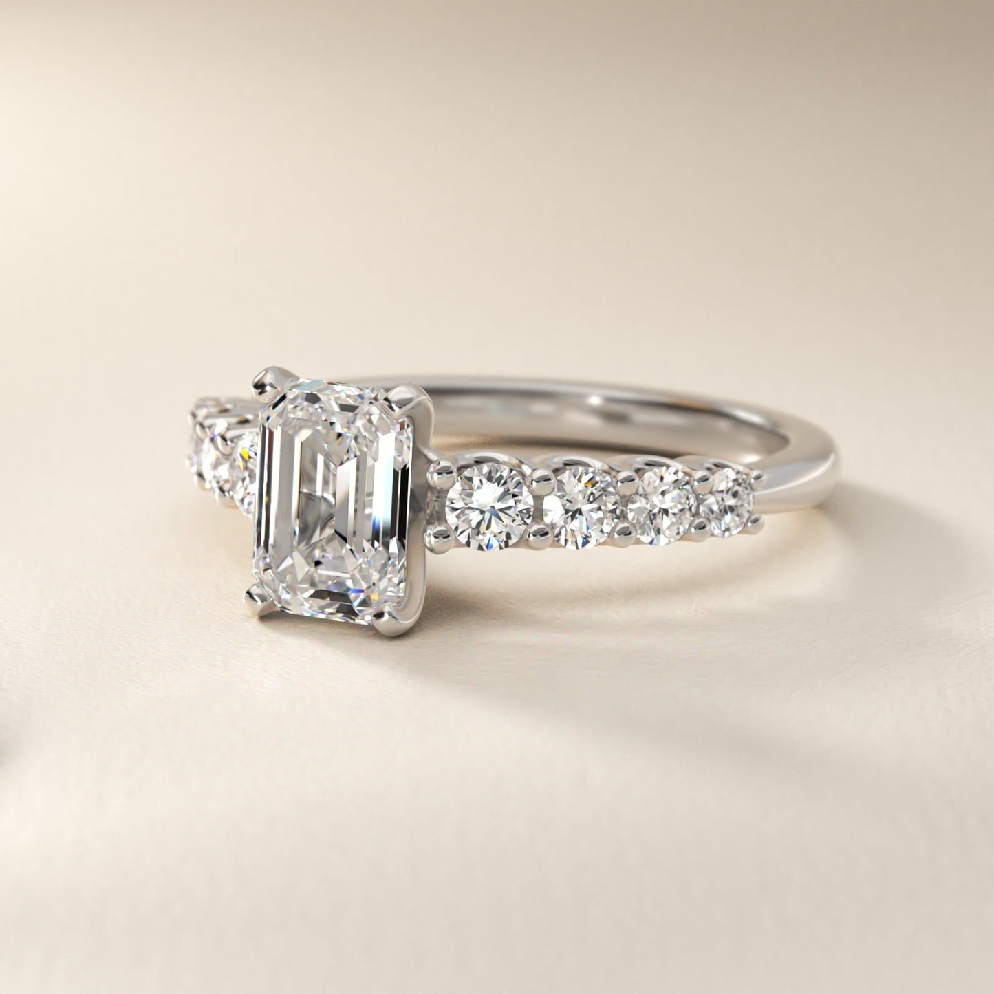 Graduated Side Stone Diamond Engagement Ring in Platinum (3/8 ct. tw.) - Emerald Center