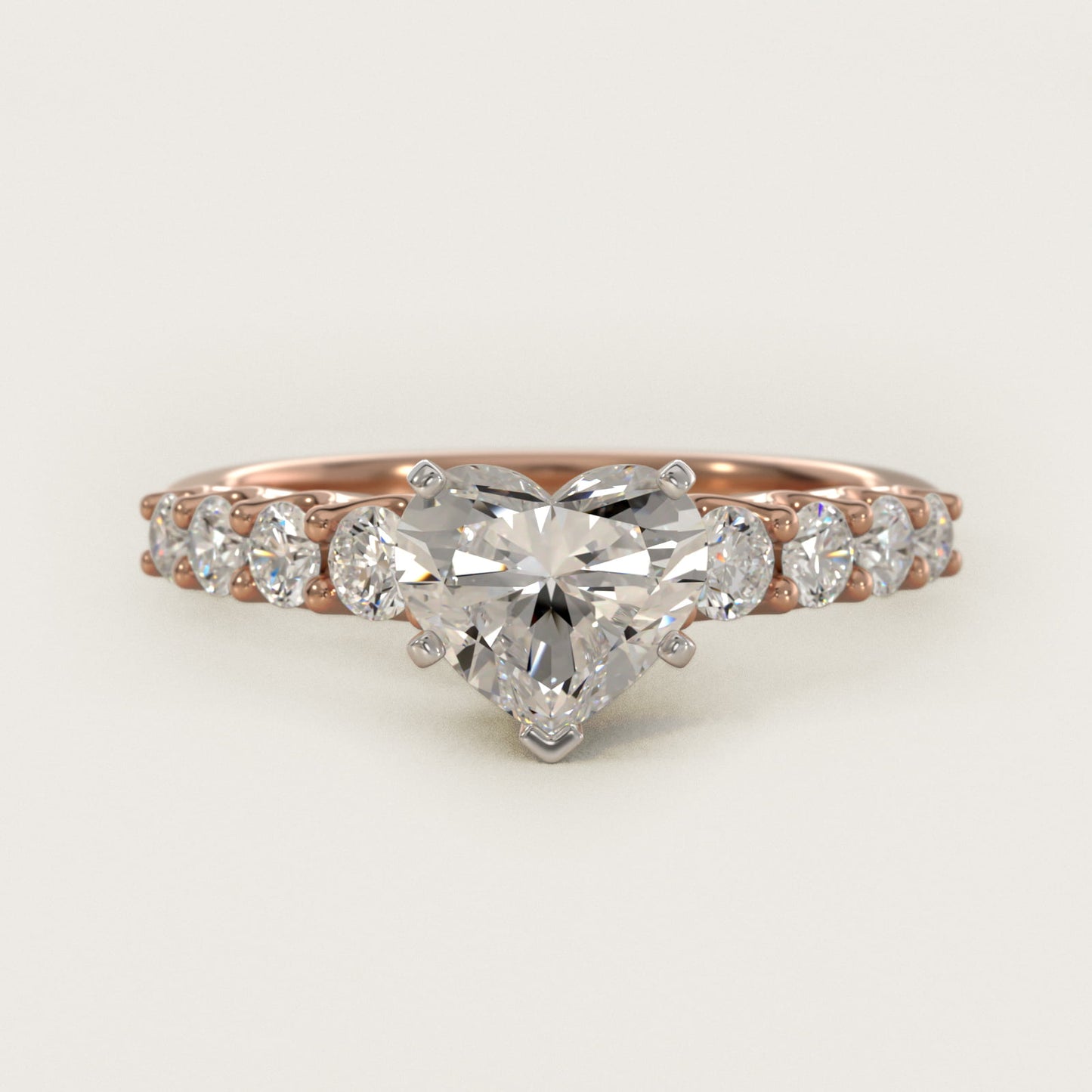 Graduated Side Stone Diamond Engagement Ring in 14k Rose Gold (3/8 ct. tw.) - Heart Center