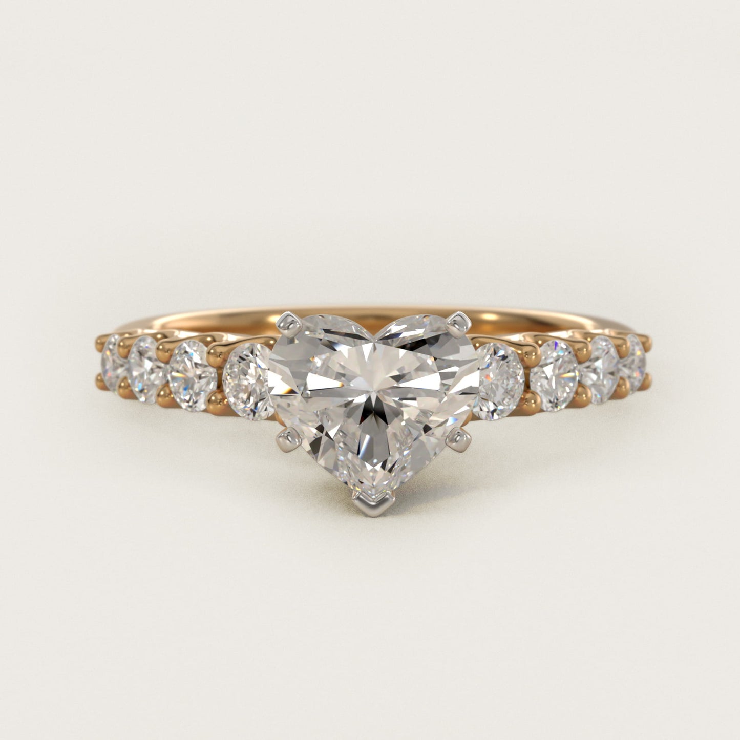 Graduated Side Stone Diamond Engagement Ring in 14K Yellow Gold (3/8 ct. tw.) - Heart Center