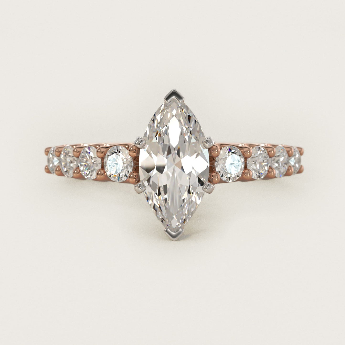 Graduated Side Stone Diamond Engagement Ring in 14k Rose Gold (3/8 ct. tw.) - Marquise Center
