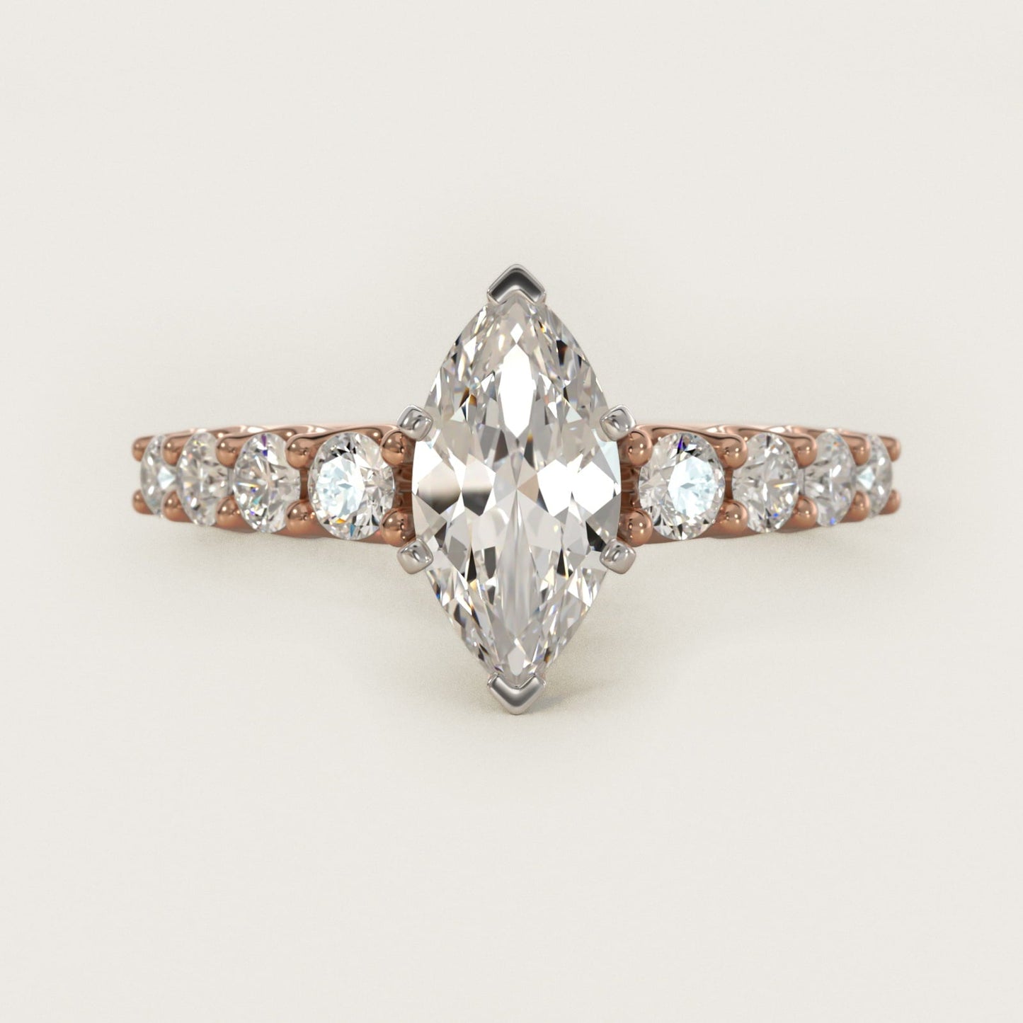 Graduated Side Stone Diamond Engagement Ring in 18k Rose Gold (3/8 ct. tw.) - Marquise Center