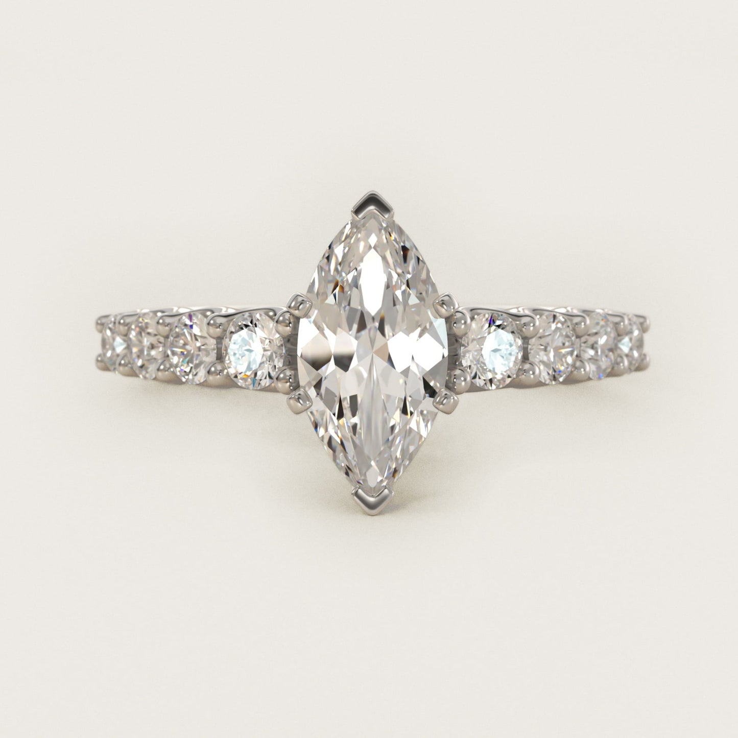 Graduated Side Stone Diamond Engagement Ring in 14k White Gold (3/8 ct. tw.) - Marquise Center