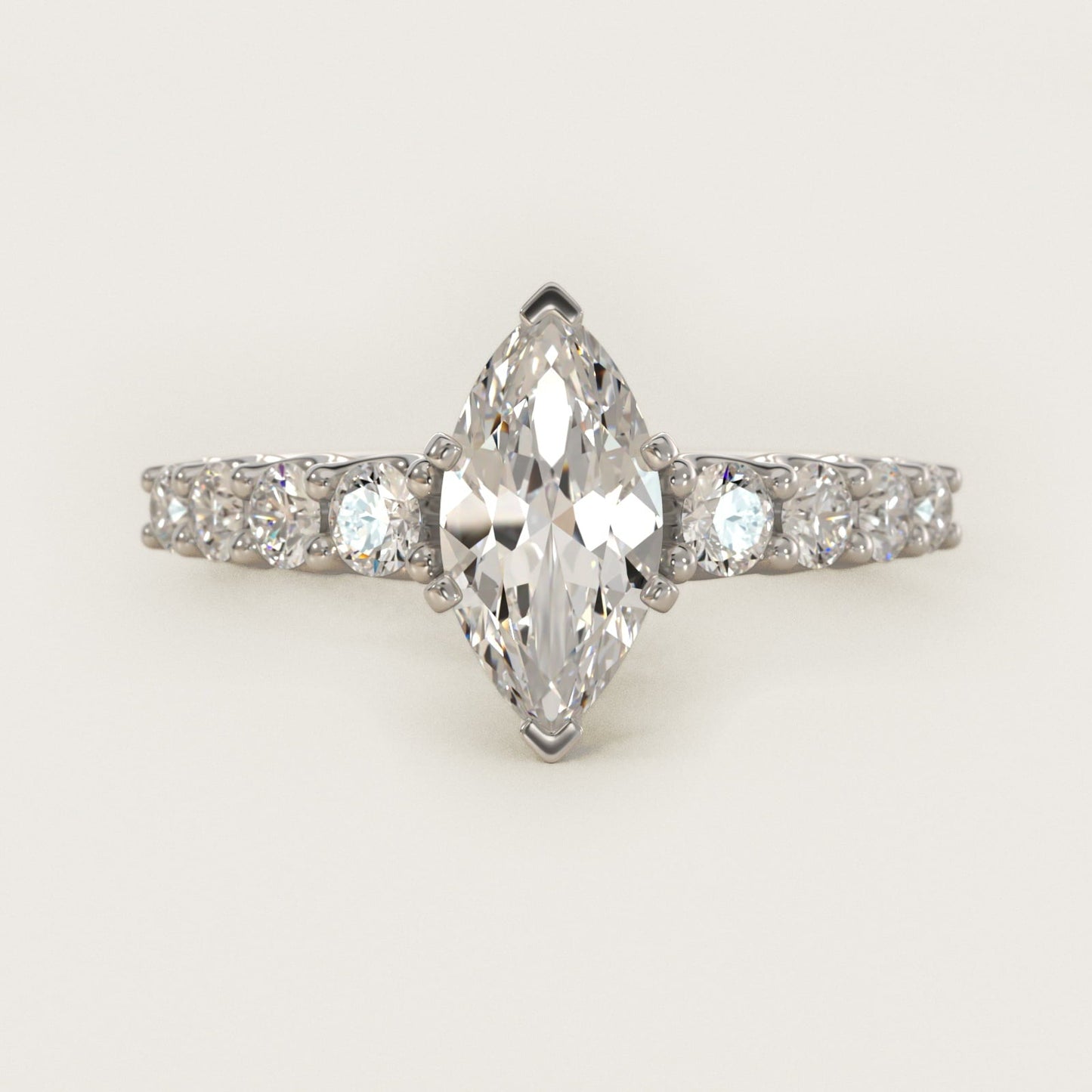Graduated Side Stone Diamond Engagement Ring in 18k White Gold (3/8 ct. tw.) - Marquise Center