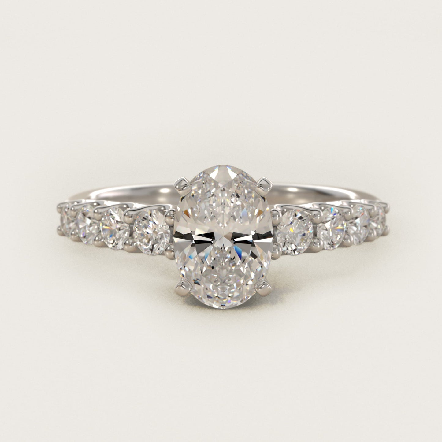 Graduated Side Stone Diamond Engagement Ring in 14k White Gold (3/8 ct. tw.) - Oval Center