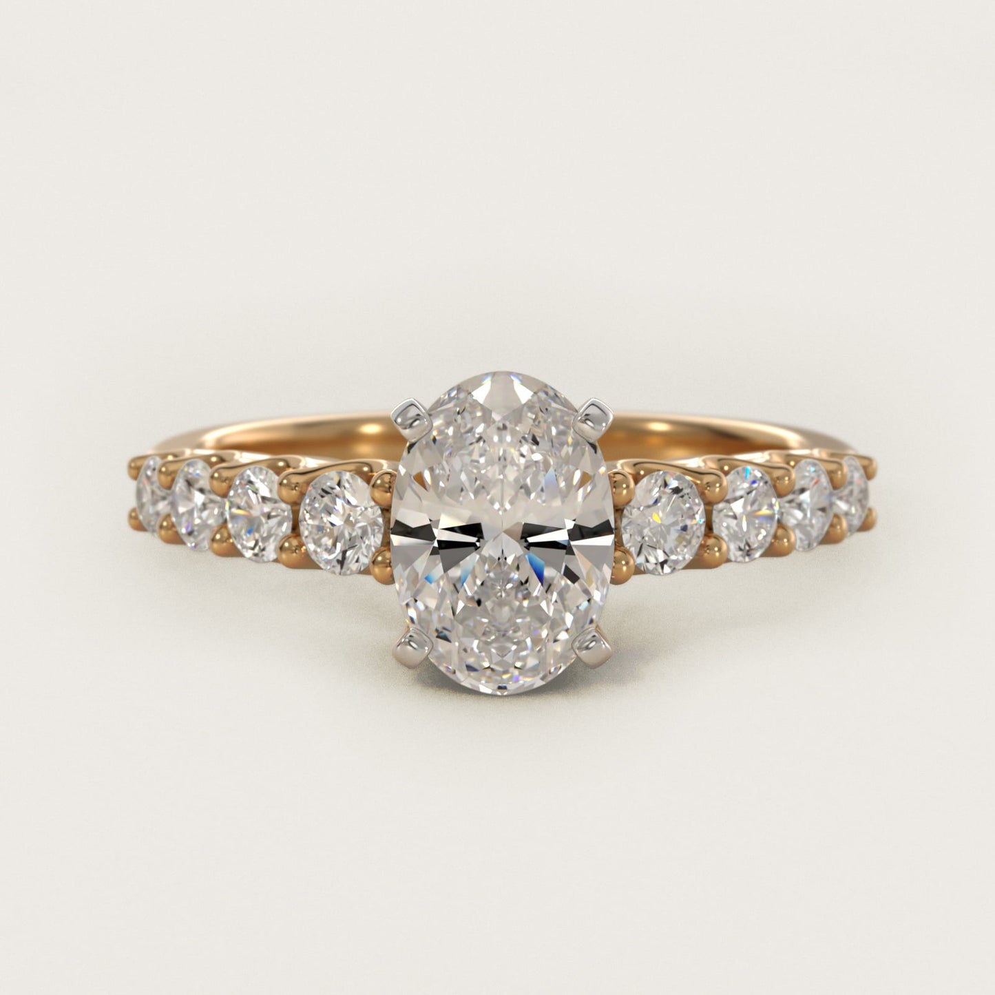 Graduated Side Stone Diamond Engagement Ring in 14K Yellow Gold (3/8 ct. tw.) - Oval Center