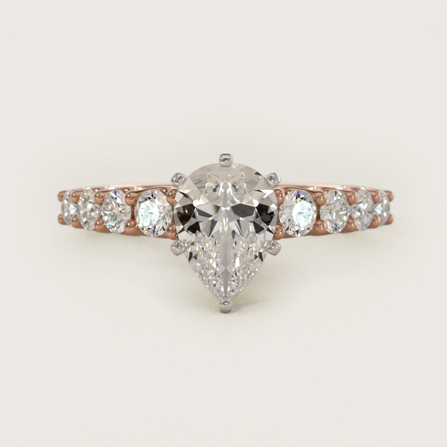 Graduated Side Stone Diamond Engagement Ring in 18k Rose Gold (3/8 ct. tw.) - Pear Center