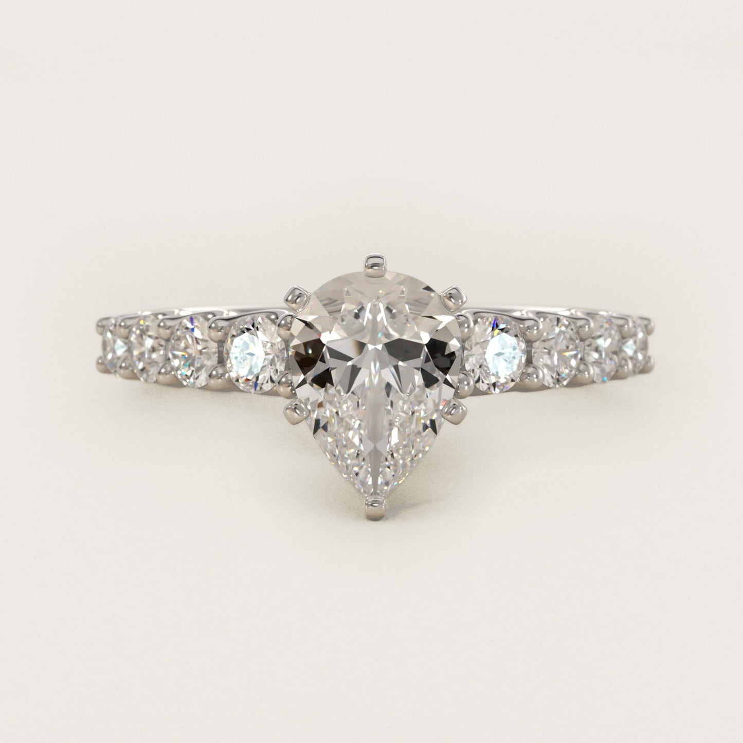 Graduated Side Stone Diamond Engagement Ring in 14k White Gold (3/8 ct. tw.) - Pear Center