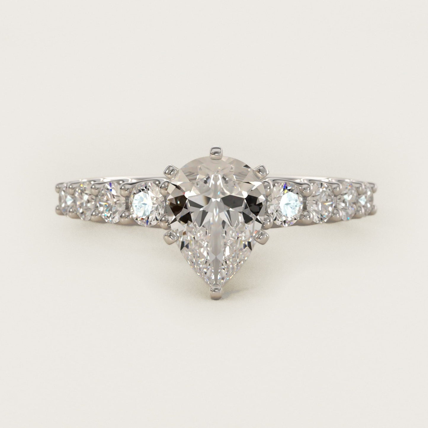 Graduated Side Stone Diamond Engagement Ring in 18k White Gold (3/8 ct. tw.) - Pear Center