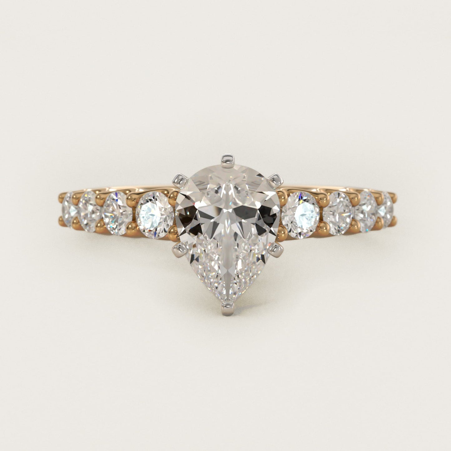 Graduated Side Stone Diamond Engagement Ring in 14K Yellow Gold (3/8 ct. tw.) - Pear Center