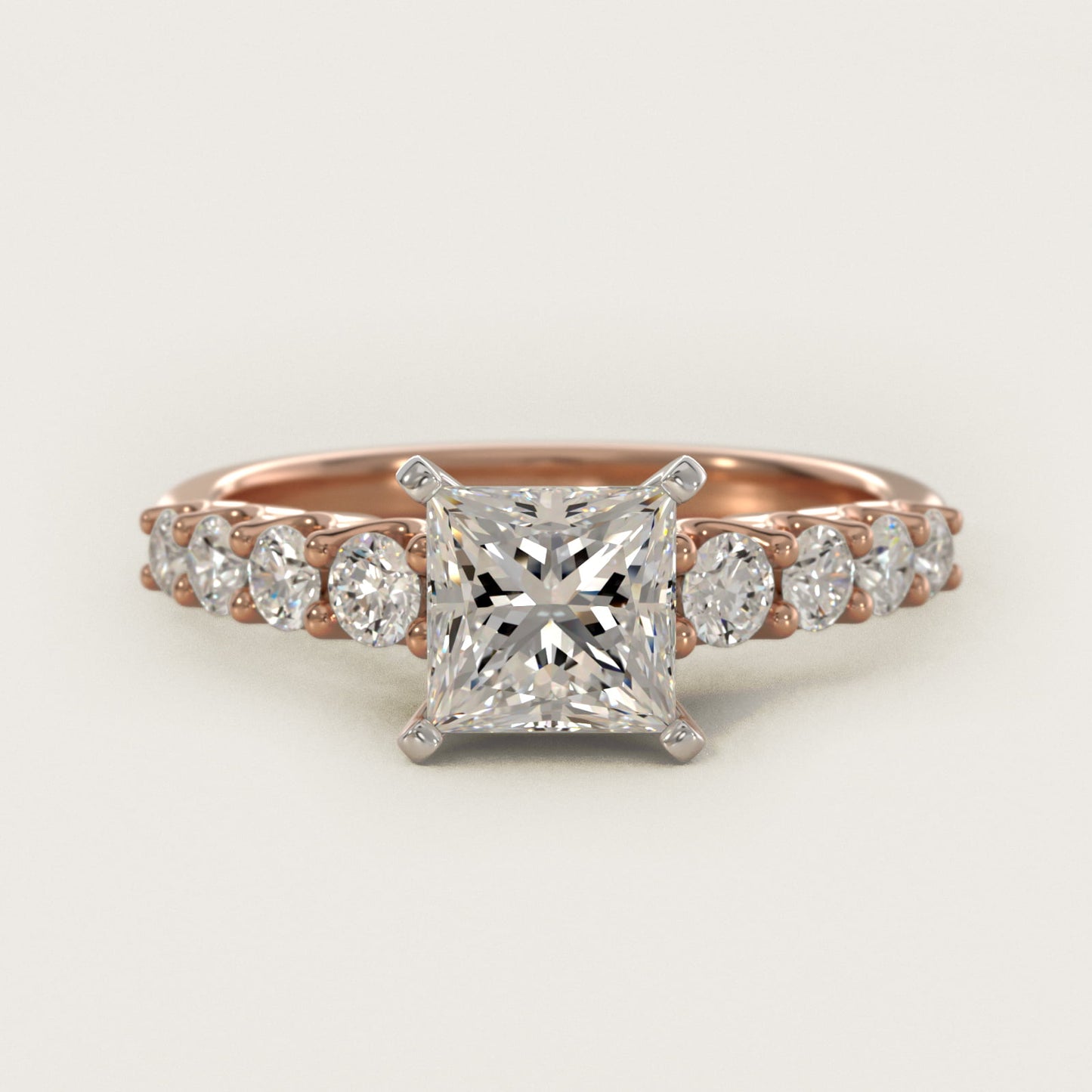 Graduated Side Stone Diamond Engagement Ring in 14k Rose Gold (3/8 ct. tw.) - Princess Center