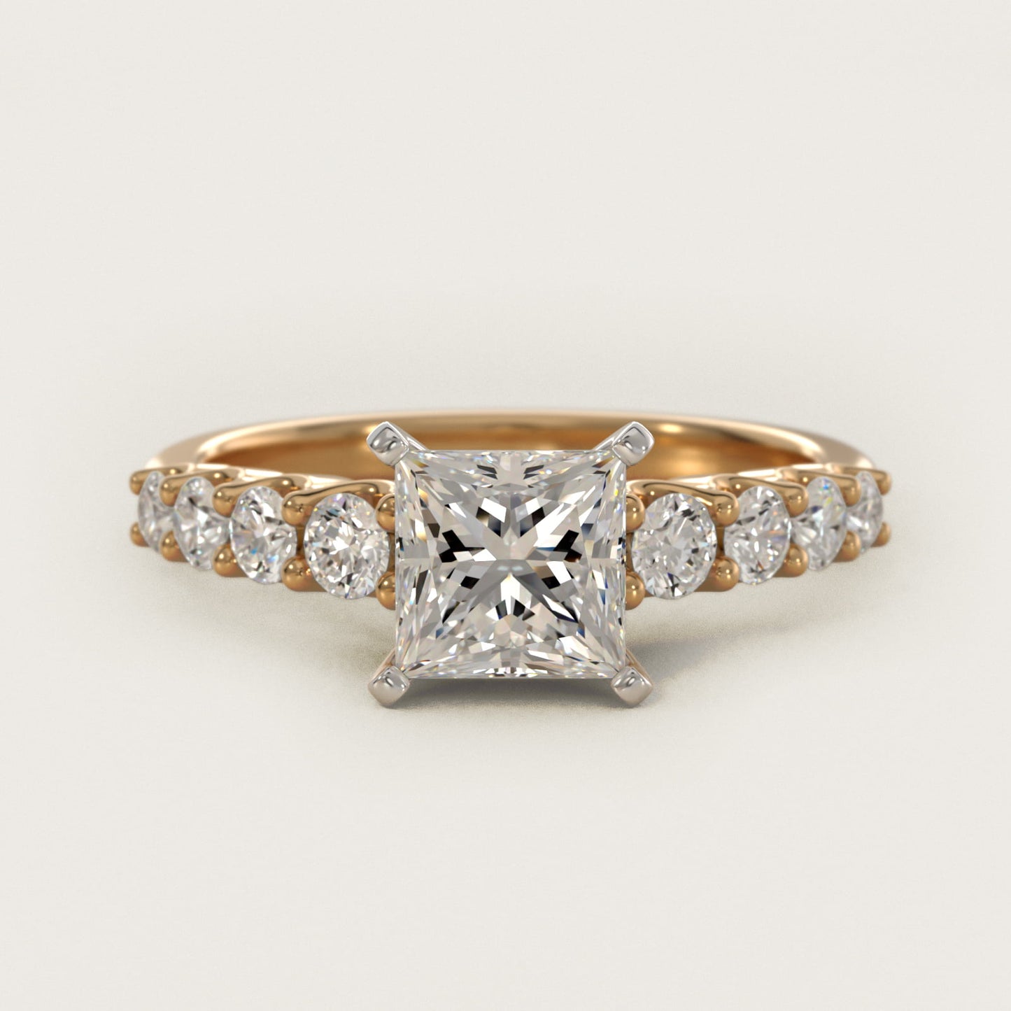 Graduated Side Stone Diamond Engagement Ring in 14K Yellow Gold (3/8 ct. tw.) - Princess Center