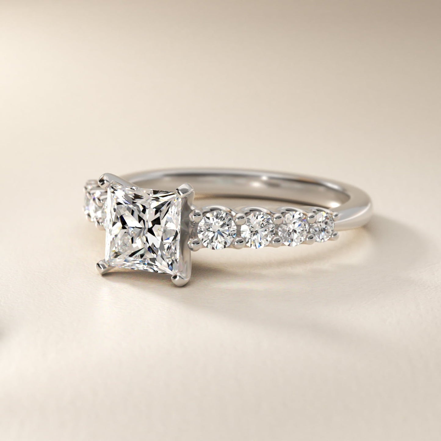 Graduated Side Stone Diamond Engagement Ring in Platinum (3/8 ct. tw.) - Princess Center