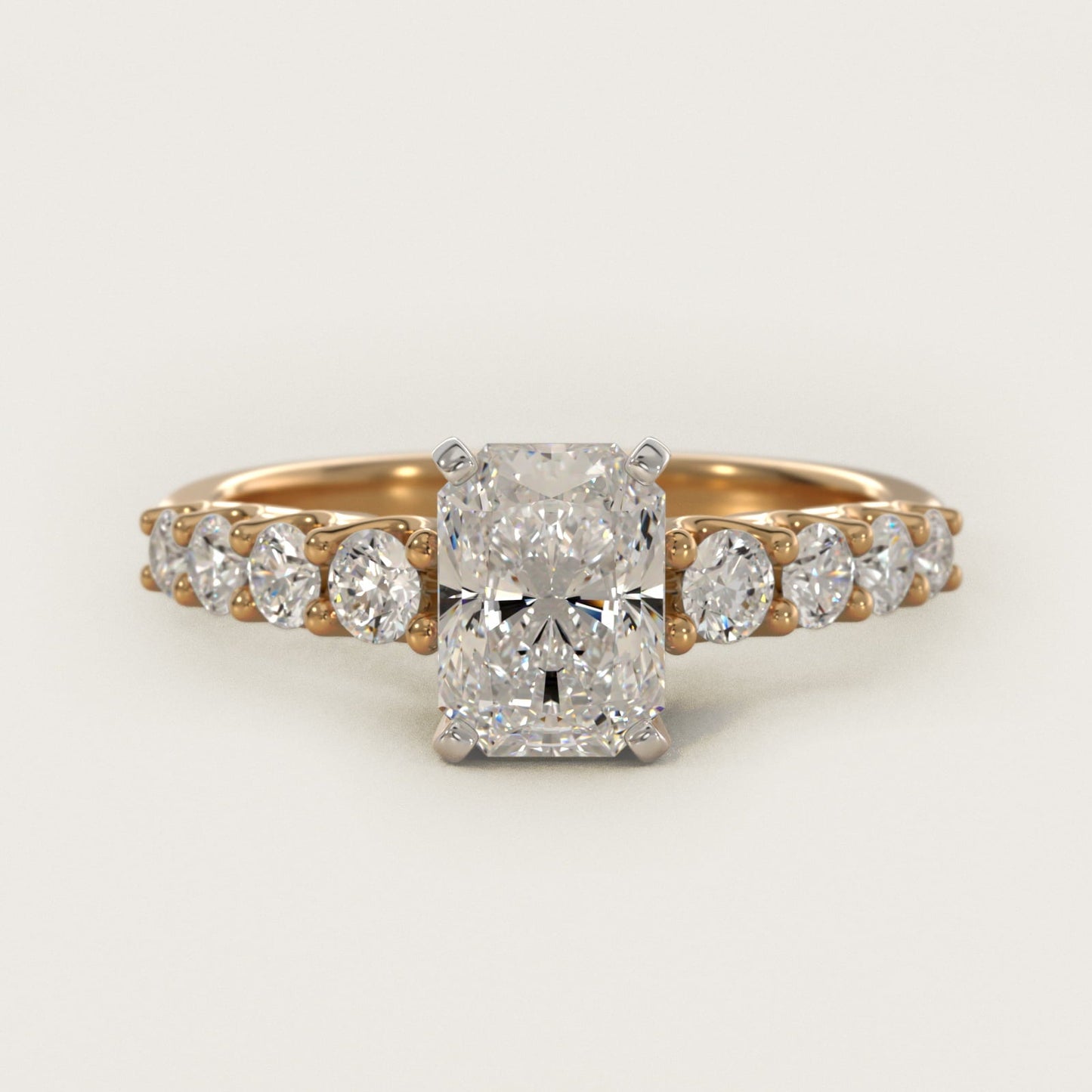 Graduated Side Stone Diamond Engagement Ring in 18k Yellow Gold (3/8 ct. tw.) - Radiant Center