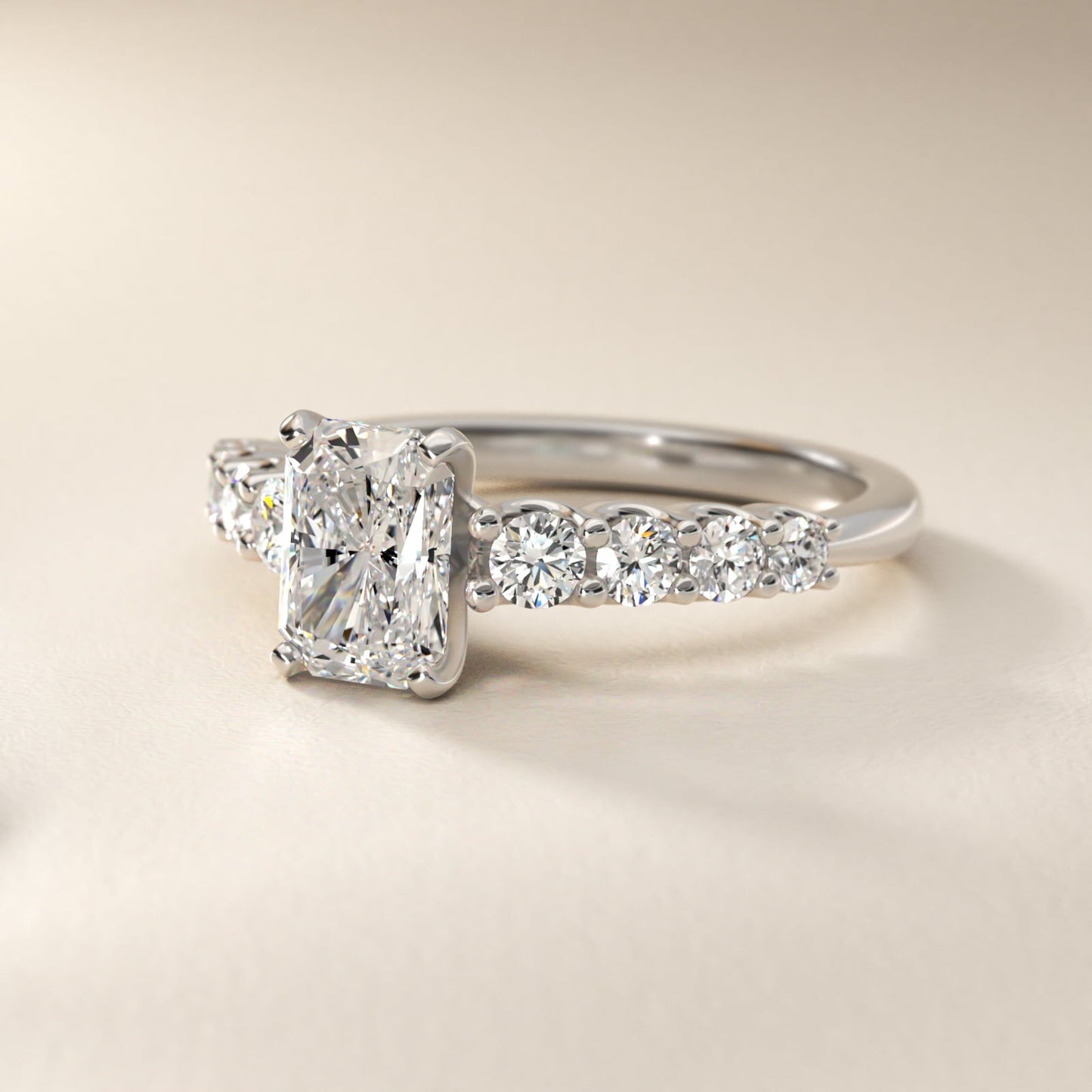 Graduated Side Stone Diamond Engagement Ring in Platinum (3/8 ct. tw.) - Radiant Center