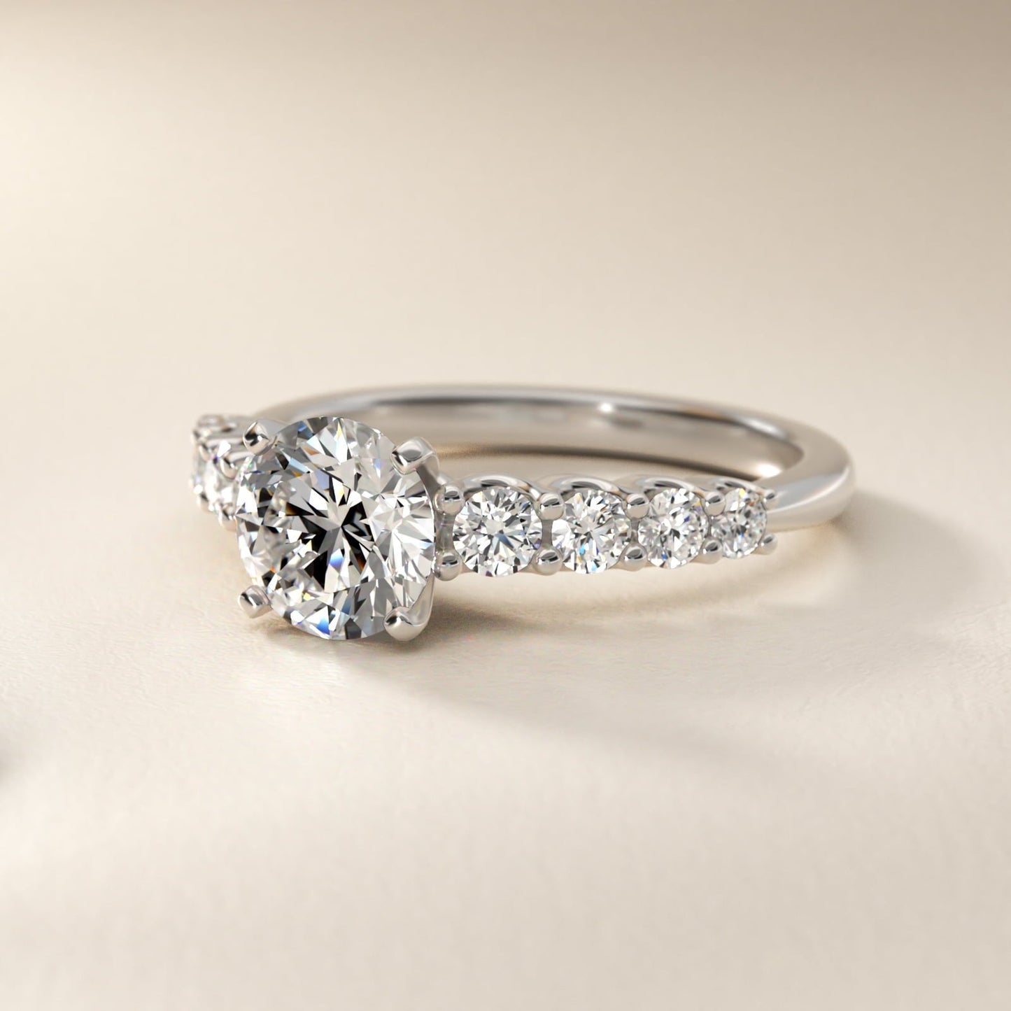 Graduated Side Stone Diamond Engagement Ring in Platinum (3/8 ct. tw.) - Round Center