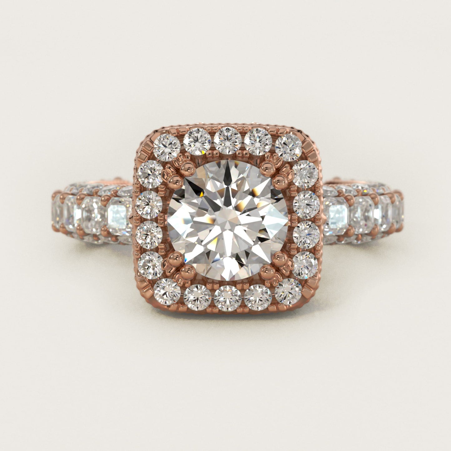 Grandeur Cushion Halo Diamond Engagement Ring in 14k Rose Gold (2 ct. tw.) By Bella Vaughan - Round Center