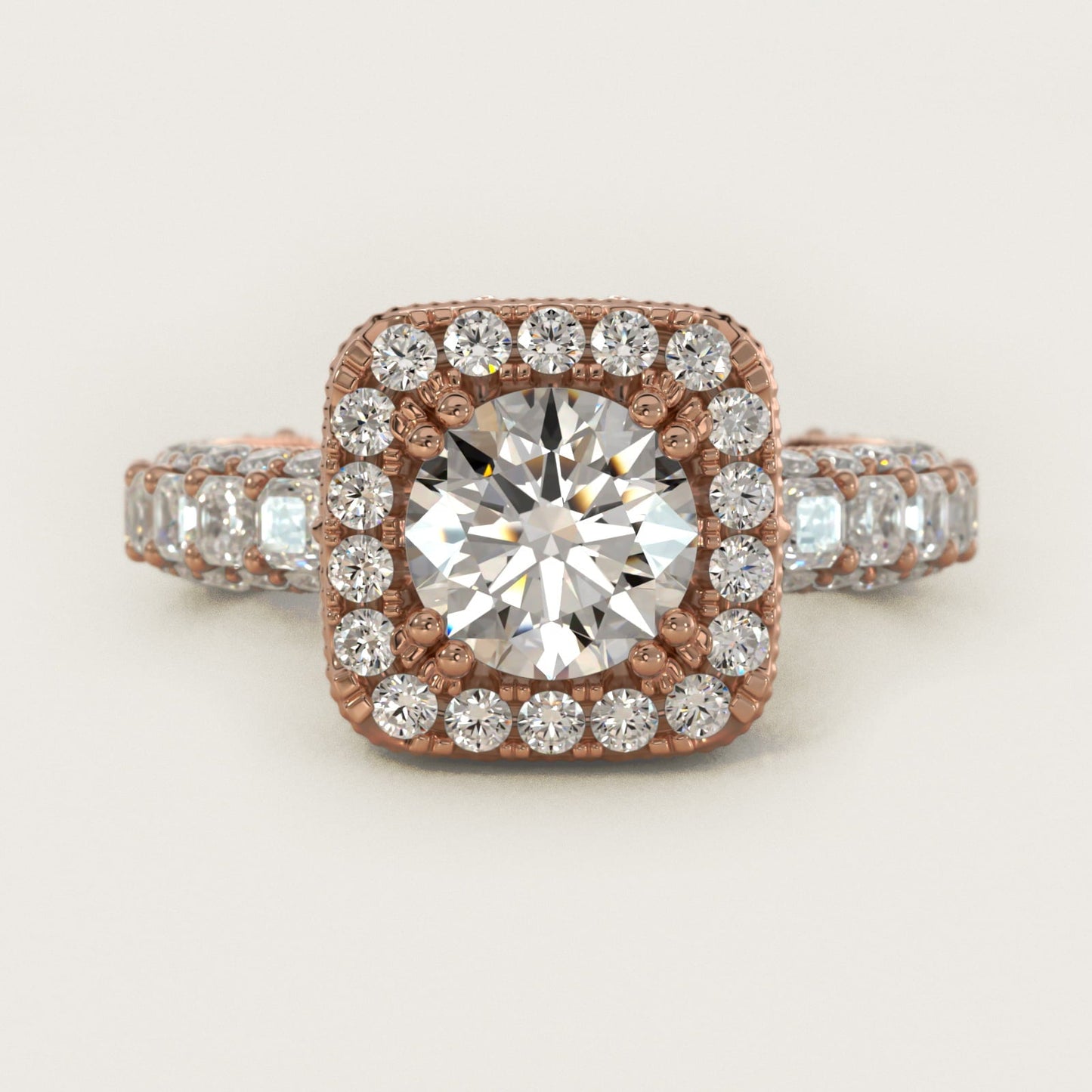 Grandeur Cushion Halo Diamond Engagement Ring in 18k Rose Gold (2 ct. tw.) By Bella Vaughan - Round Center