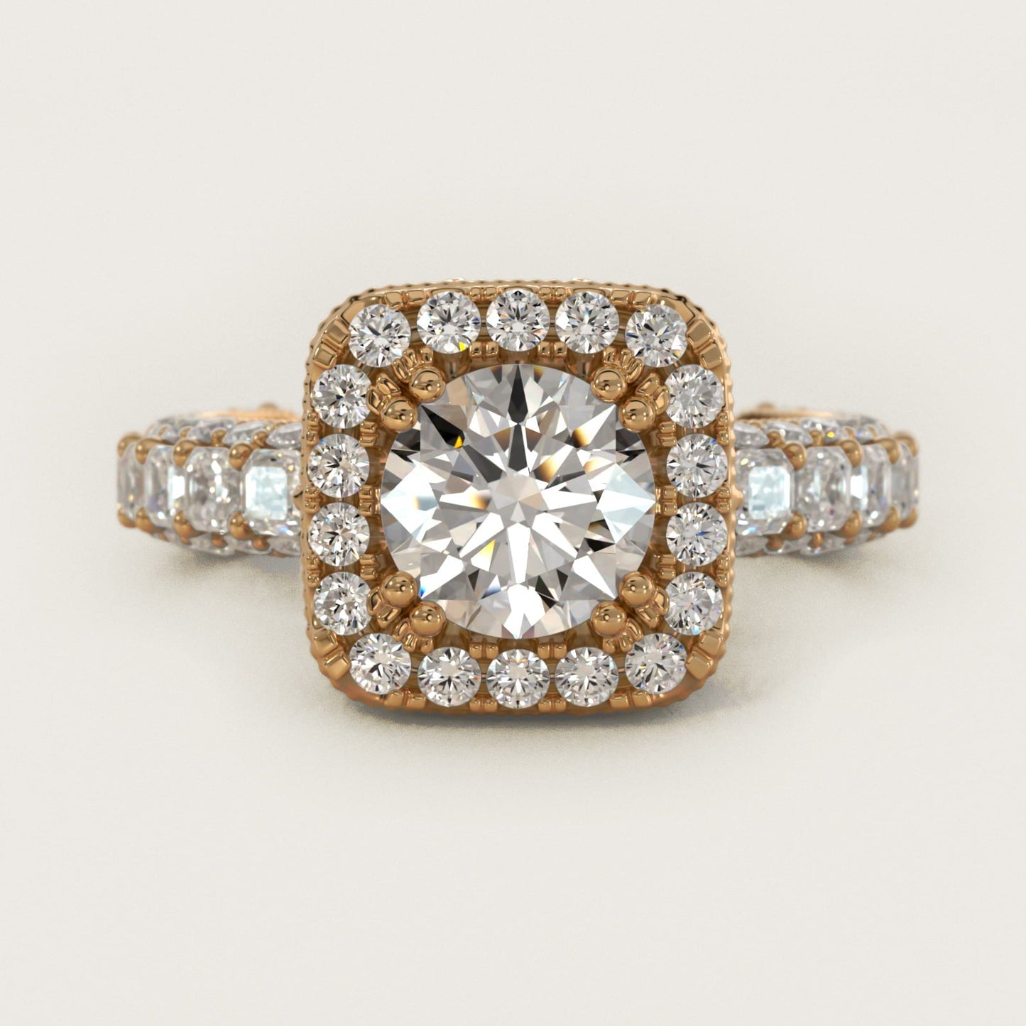 Grandeur Cushion Halo Diamond Engagement Ring in 18k Yellow Gold (2 ct. tw.) By Bella Vaughan - Round Center
