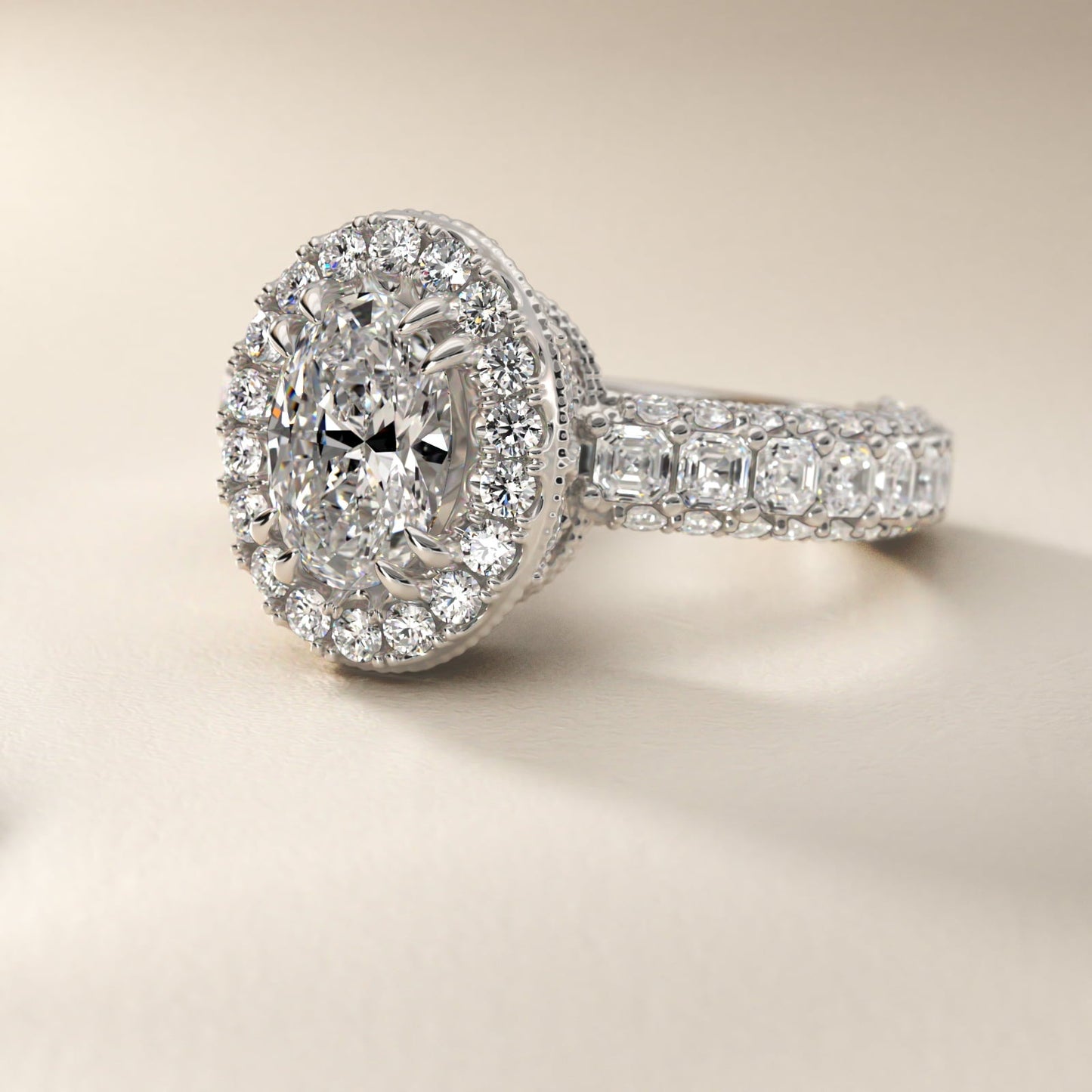 Grandeur Oval Halo Diamond Engagement Ring in 18k White Gold (2 ct. tw.) By Bella Vaughan - Oval Center