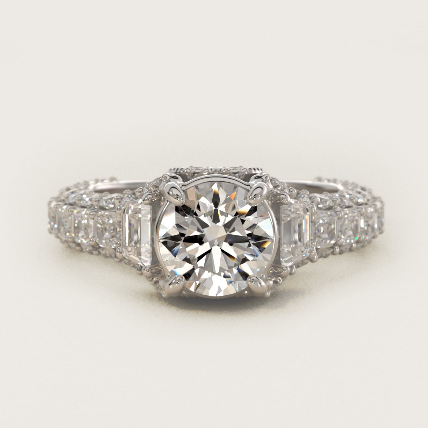 Grandeur Trapezoid Diamond Engagement Ring in Platinum (2 1/4 ct. tw.) By Bella Vaughan - Round Center