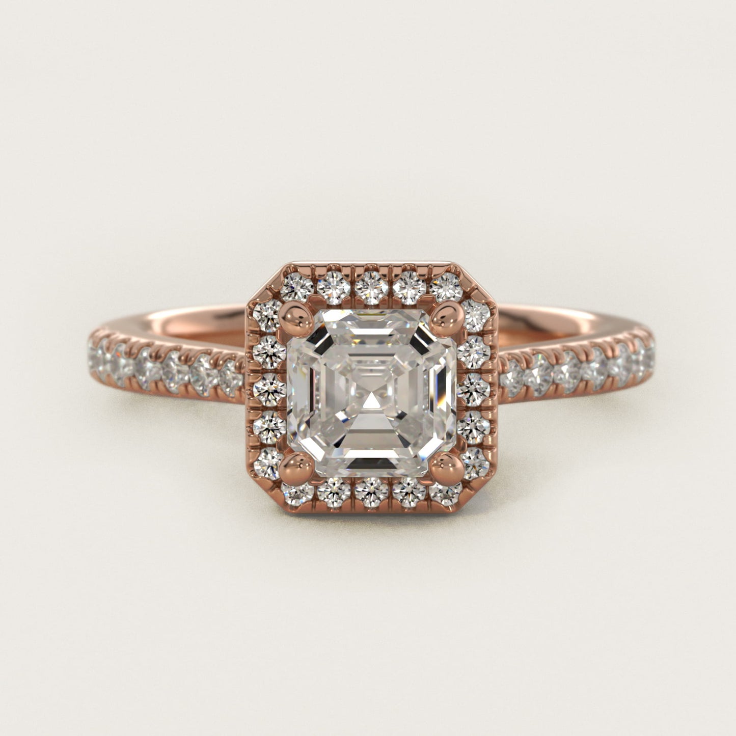 Halo Diamond Bridge Engagement Ring in 14k Rose Gold (1/3 ct. tw.) - Asscher Center