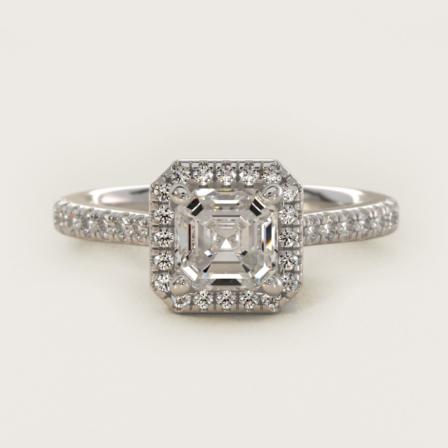 Halo Diamond Bridge Engagement Ring in 14k White Gold (1/3 ct. tw.) - Asscher Center