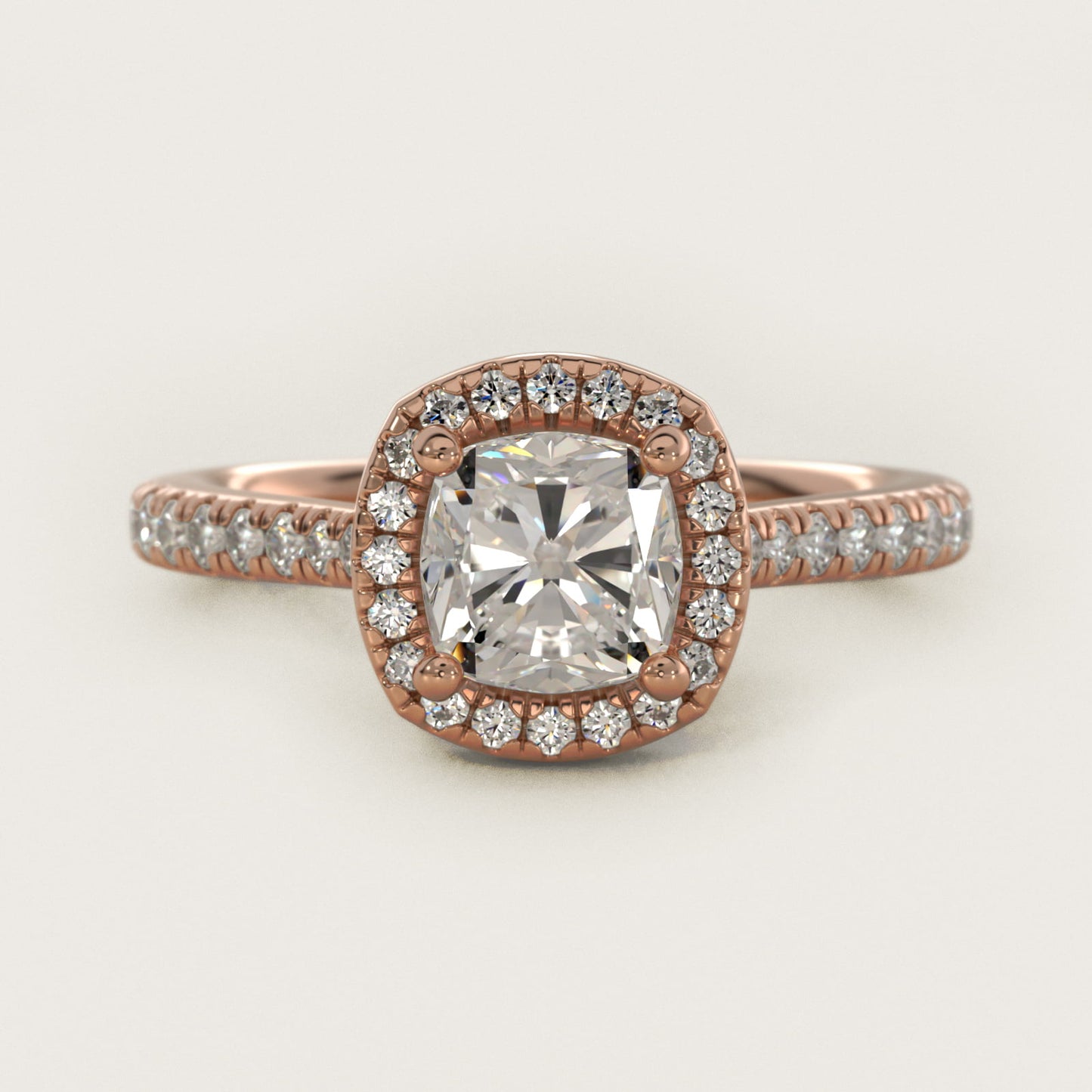 Halo Diamond Bridge Engagement Ring in 14k Rose Gold (1/3 ct. tw.) - Cushion Center