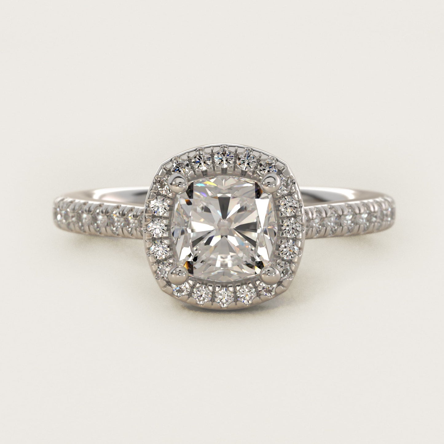 Halo Diamond Bridge Engagement Ring in 14k White Gold (1/3 ct. tw.) - Cushion Center