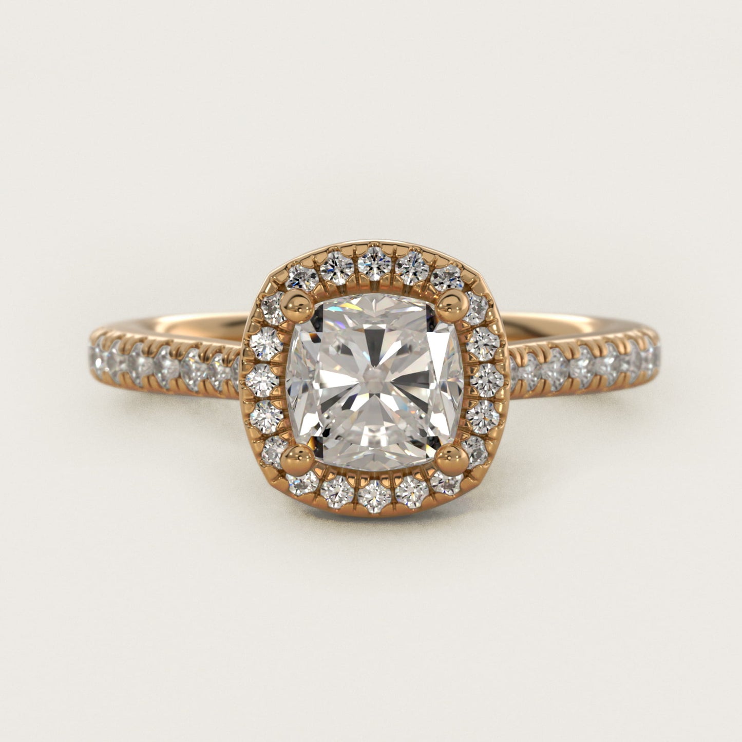 Halo Diamond Bridge Engagement Ring in 14k Yellow Gold (1/3 ct. tw.) - Cushion Center