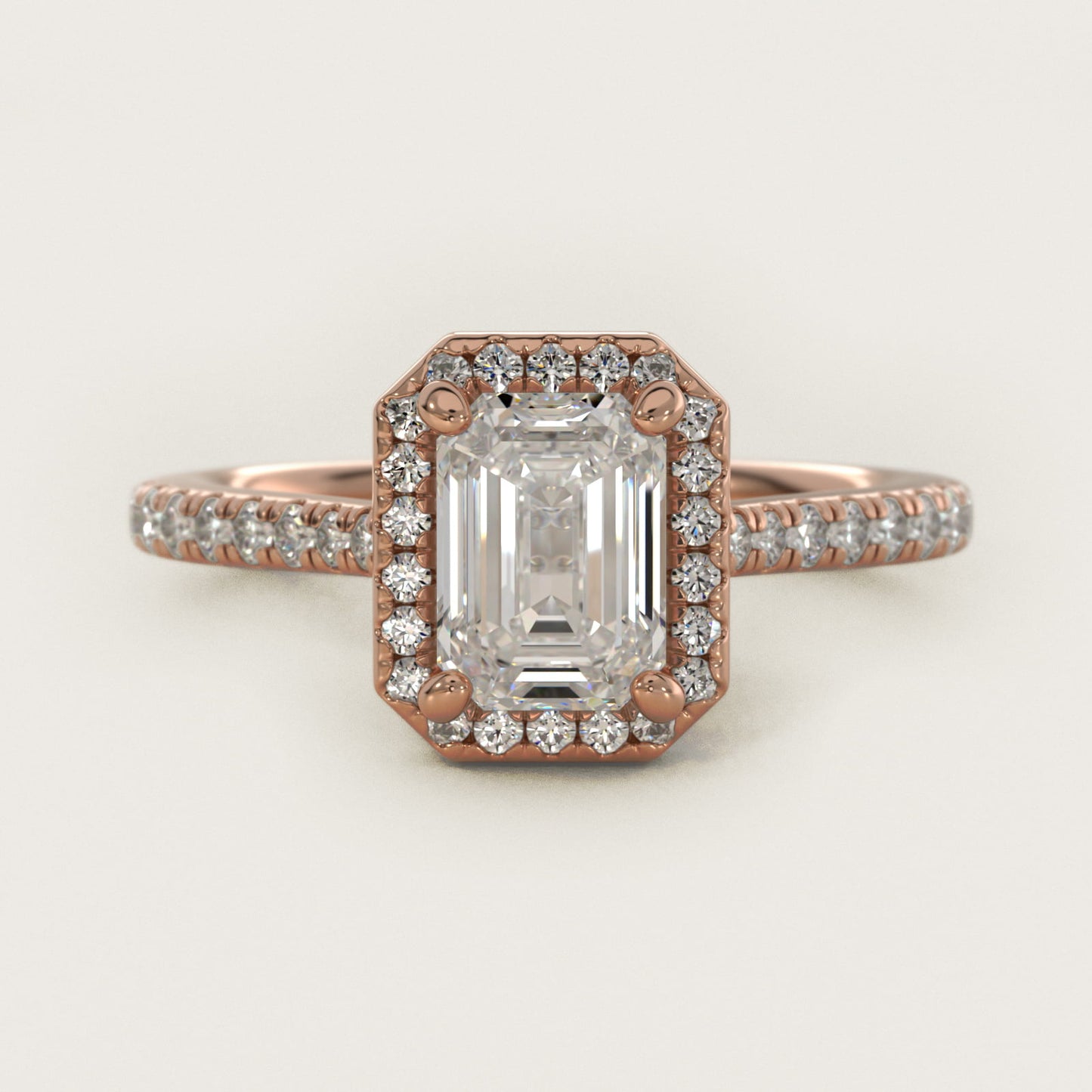 Halo Diamond Bridge Engagement Ring in 14k Rose Gold (1/3 ct. tw.) - Emerald Center