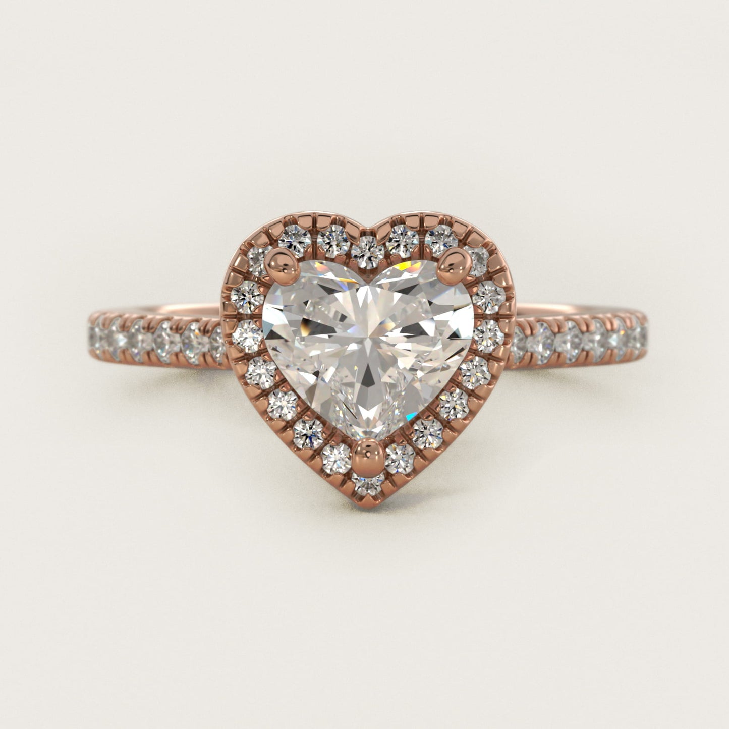 Halo Diamond Bridge Engagement Ring in 14k Rose Gold (1/3 ct. tw.) - Heart Center