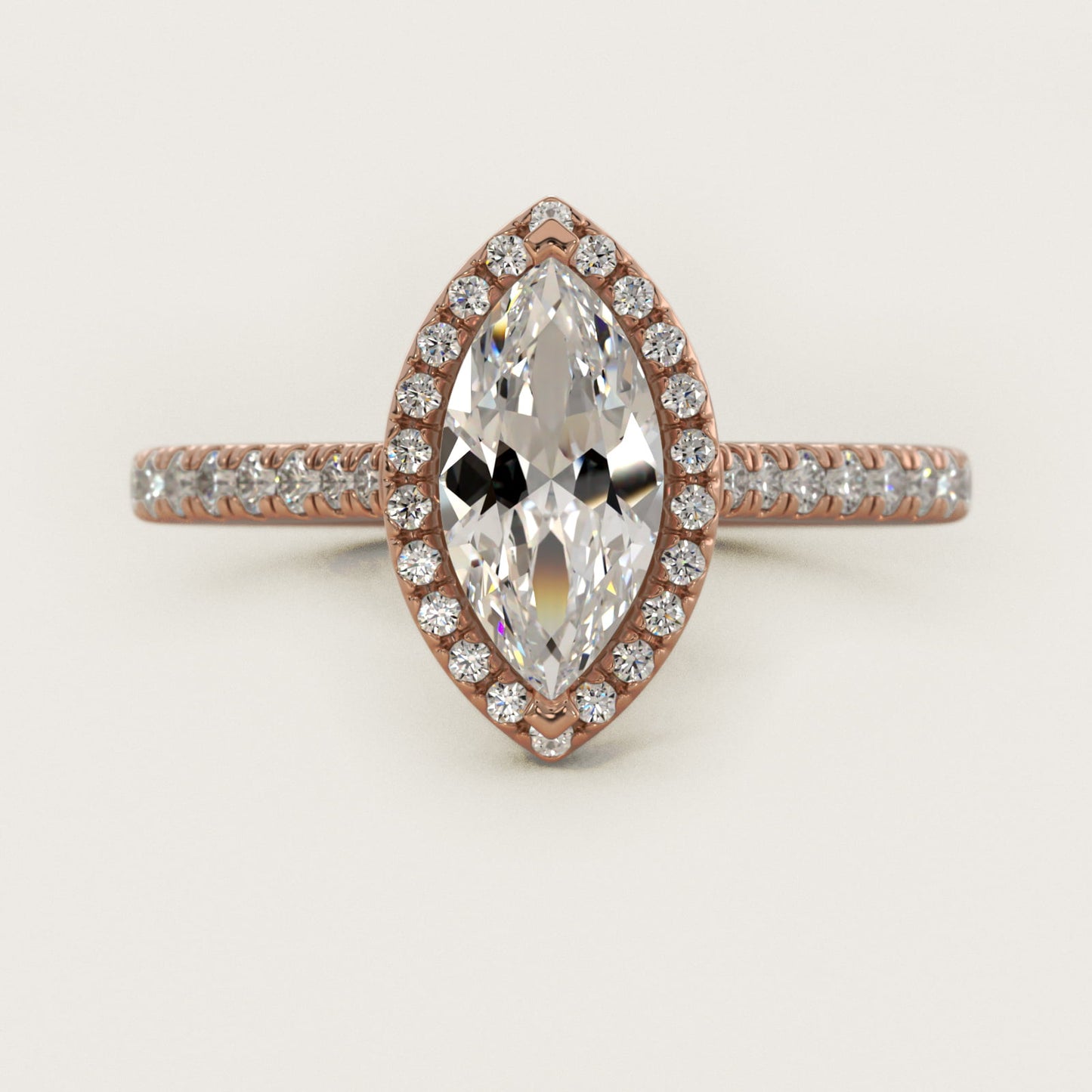 Halo Diamond Bridge Engagement Ring in 14k Rose Gold (1/3 ct. tw.) - Marquise Center