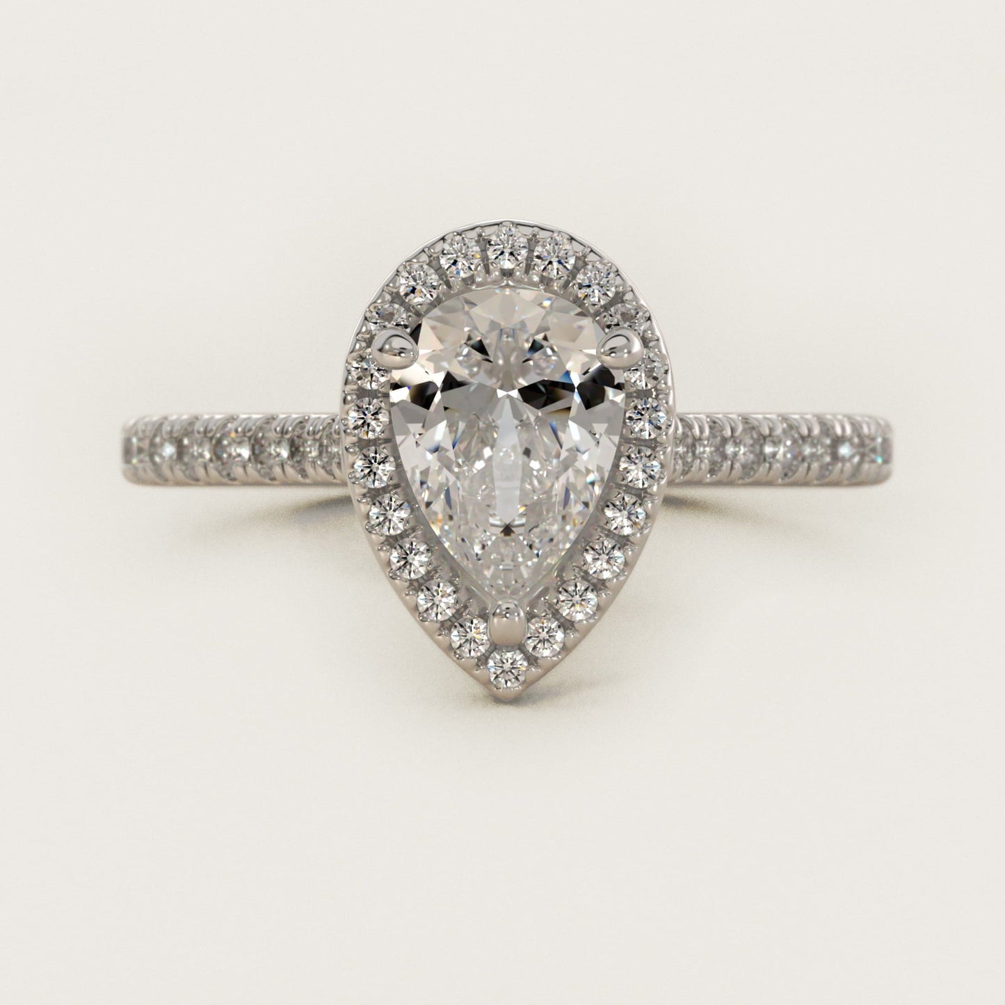Halo Diamond Bridge Engagement Ring in 18k White Gold (1/3 ct. tw.) - Pear Center