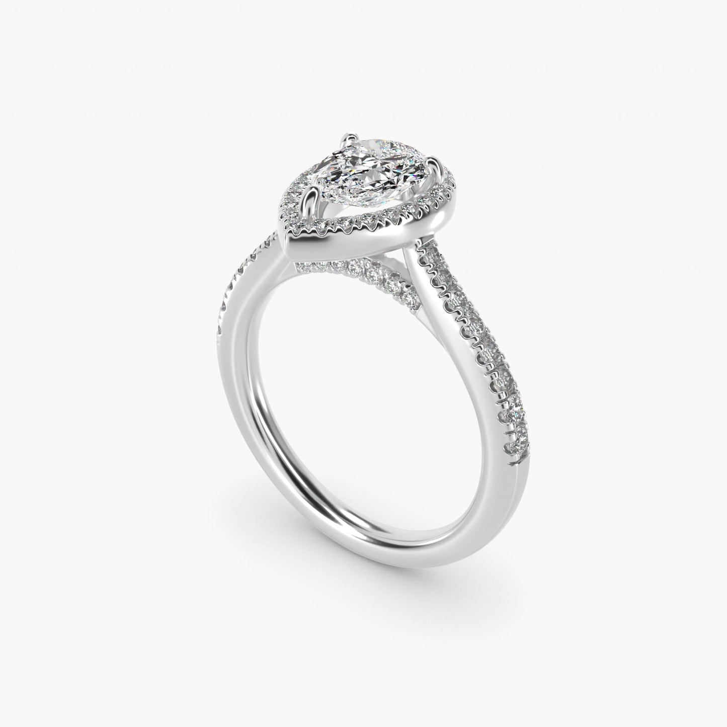 Halo Diamond Bridge Engagement Ring in Platinum (1/3 ct. tw.) - Pear Center