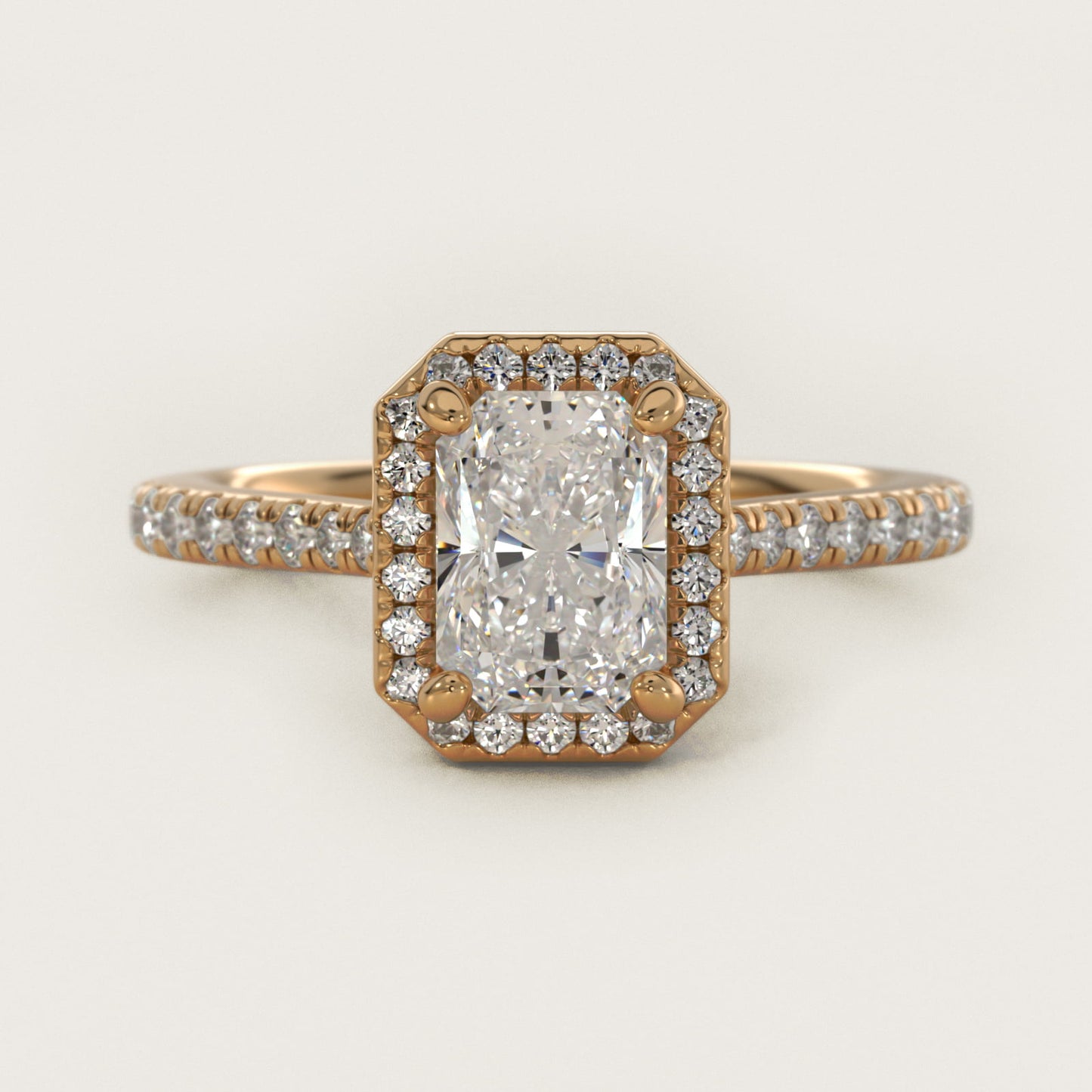 Halo Diamond Bridge Engagement Ring in 14k Yellow Gold (1/3 ct. tw.) - Radiant Center
